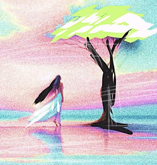 Whispers of the Silent Shore?? By Himanshi tyagi Hahnemühle fine-art giclée paper 2025: SHIPS FROM New Delhi In this artwork, a lone figure walks gracefully toward a solitary tree standing on a reflective, dream-like shore. Soft pastel hues—pink, aqua, and lavender—blend like whisper