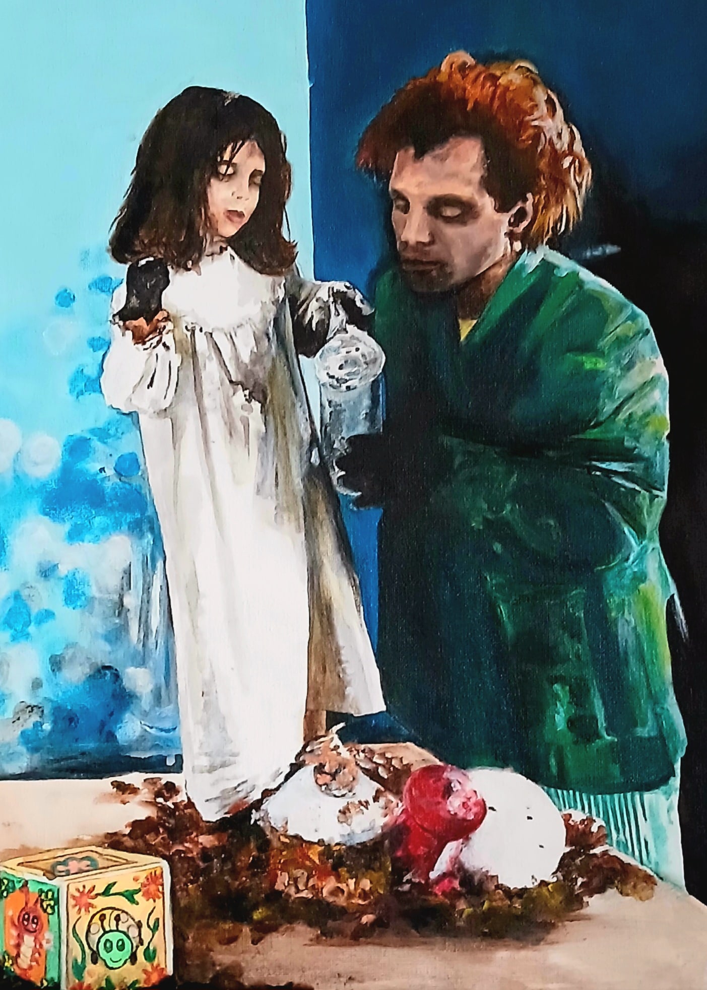 Elizabeth & Fred By RosieIsabelArt acrylic painting on canvas, framed 2025: SHIPS FROM london, united kingdom Depicting a scene from the movie Drop Dead Fred (119>), Elizabeth and her imaginery friend (Rick mall) causing mayhem making mud-ies, a very memorable and iconic scen
