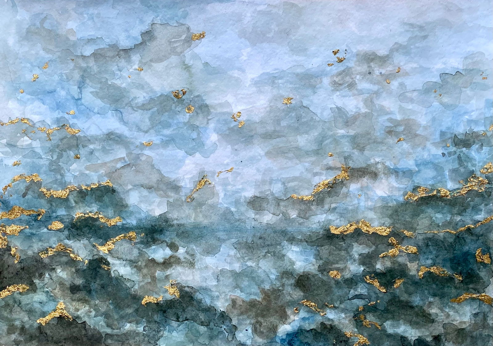 Golden traces of memory By Malena Chavez Watercolour and gold leaf on paper 2022 Signed (1 of 3)