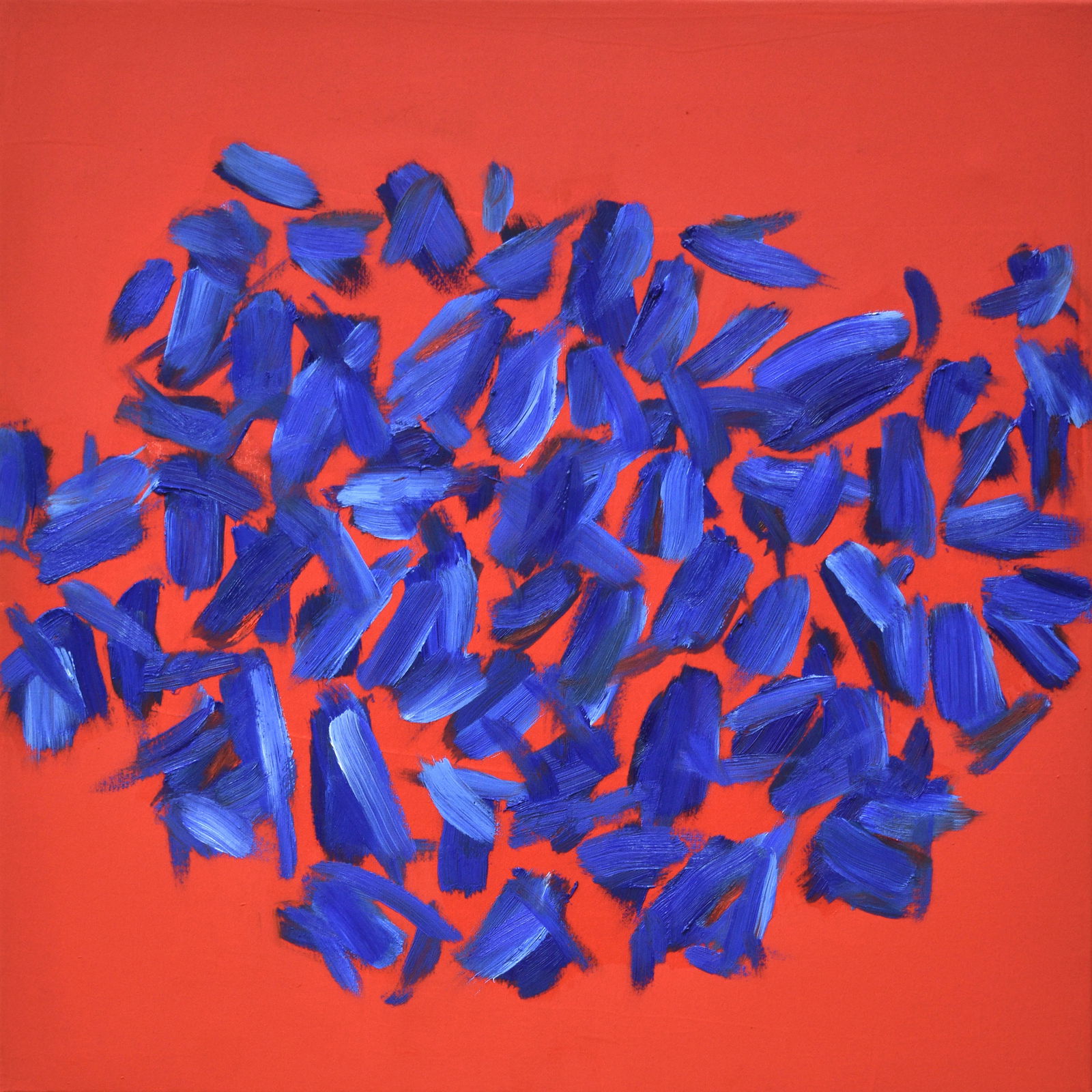 Blue And Red By Birute Nomeda Stankuniene oil on canvas 2021 Signed: SHIPS FROM Lithuania In this piece, I aimed for the maximum effect, using as few colors as possible. I was creating a simple composition where the undertone and color would be equal players in the com