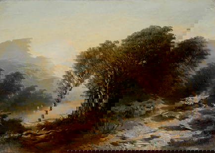 Alexandre Calame (Vevey 1810 - 1864 Menton) Lac de Genève, à Saint-Gingolph (Effet de soleil): Alexandre Calame (Vevey 1810 - 1864 Menton) Lac de Genève, à Saint-Gingolph (Effet de soleil) 1851 Oil on canvas 101x140 cm Signature Signed and dated "Calame 1851" by the artist lower right