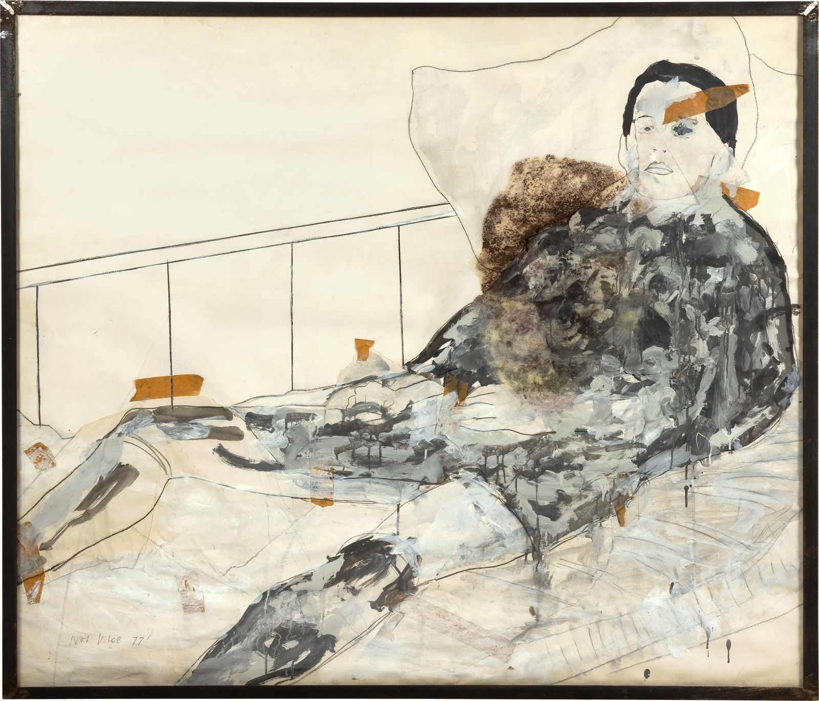 Not Vital (Scuol 1948 - lebt und arbeitet in New York und in Sent) Paul Martino: Not Vital (Scuol 1948 - lebt und arbeitet in New York und in Sent) Paul Martino 1977 Acrylic, graphite and grease pencil and adhesive tape on paper 122x136 cm Signature Signed and dated "Not Vital 77"