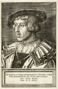 Barthel Beham (Nürnberg 1502 - 1540 Bologna) König Ferdinand I.: Barthel Beham (Nürnberg 1502 - 1540 Bologna) König Ferdinand I. 1531 Engraving on laid paper with watermark "Cardinal's hat with Seven-Leaf Flower", similar to Briquet 3411, there dated "152