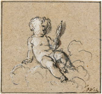 Jacob de Wit (1695 Amsterdam 1754) 5 Zeichnungen: Jacob de Wit (1695 Amsterdam 1754) 5 Zeichnungen Signature 1. Putto. Pen and India ink, heightened in white, on grey laid paper. 9x9,8 cm. Signed "JdWit" in pen and ink lower right. 2. Three putti. Pe