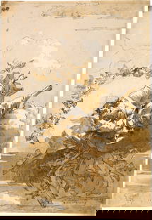 Giovanni Domenico Tiepolo (1727 Venedig 1804) Gottvater, nach links, von Engeln getragen: Giovanni Domenico Tiepolo (1727 Venedig 1804) Gottvater, nach links, von Engeln getragen Pen and ink in bister, wash, on laid paper 26.5x18.5 cm Signature Signed lower right "Dom. Tiepolo f.", top lef