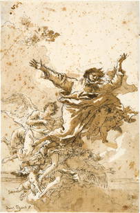 Giovanni Domenico Tiepolo (1727 Venedig 1804) Gottvater, von Engeln umgeben: Giovanni Domenico Tiepolo (1727 Venedig 1804) Gottvater, von Engeln umgeben Pen and ink in bister, wash, on laid paper 24.8x16.3 cm Signature Signed lower left "Dom. Tiepolo f", top left with number "