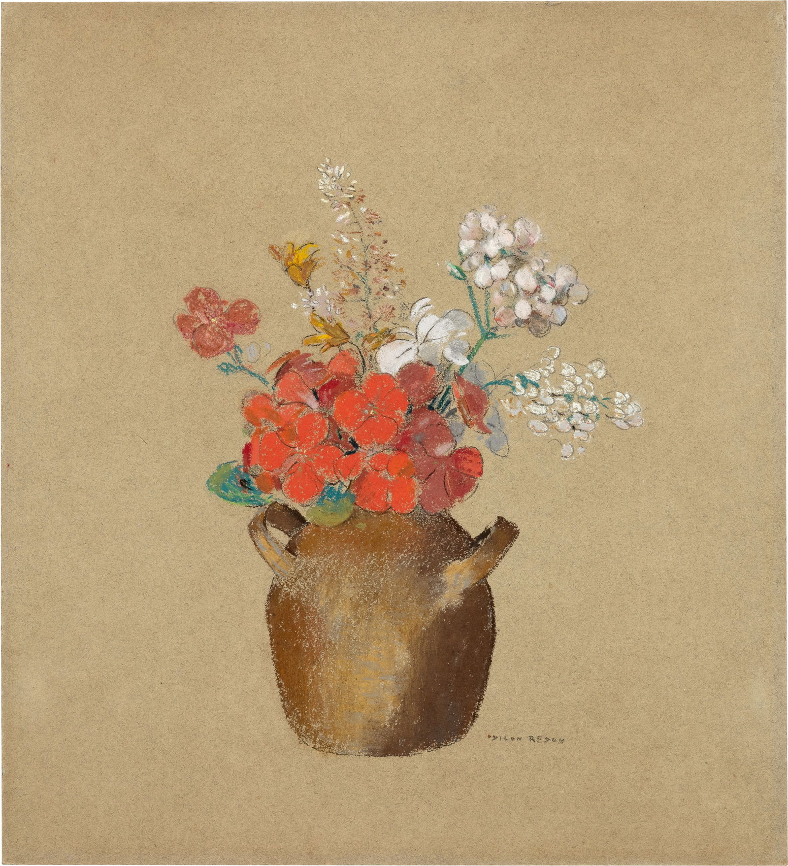 Odilon Redon (Bordeaux 1840 - 1916 Paris) Vase de fleurs: Odilon Redon (Bordeaux 1840 - 1916 Paris) Vase de fleurs Circa 1905 Pastel, coloured chalk and pencil on coloured paper, mounted on cardboard 41.5x37.5 cm Signature Signed "ODILON REDON" by the artist