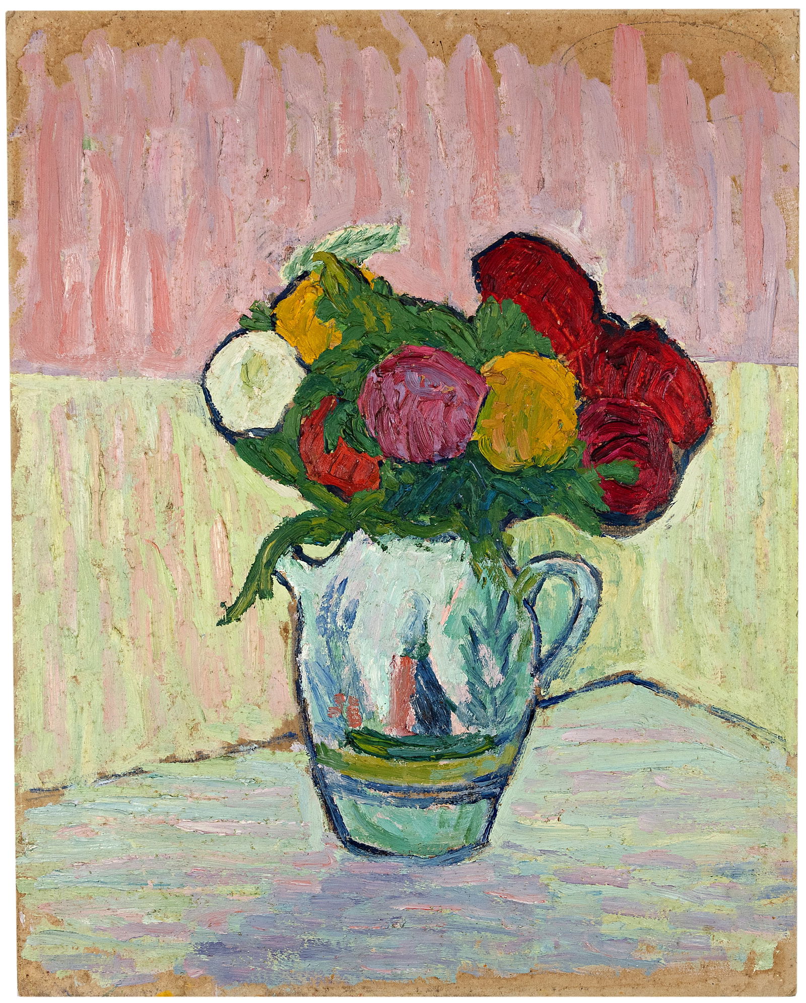 Cuno Amiet (Solothurn 1868 - 1961 Oschwand) Stillleben mit Ranunkeln (recto) - Stillleben mit: Cuno Amiet (Solothurn 1868 - 1961 Oschwand) Stillleben mit Ranunkeln (recto) - Stillleben mit Äpfeln (verso) Circa 1908 Oil on cardboard 40x32 cm Catalogue Raisonné Online catalogue raisonn&