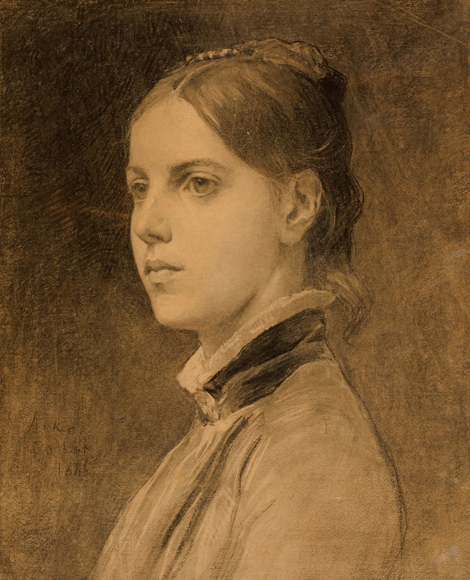 Albert Anker (1831 Ins 1910) Bildnis einer jungen Frau: Albert Anker (1831 Ins 1910) Bildnis einer jungen Frau 1886 Charcoal drawing on heavy wove paper 43x35.9 cm Signature Lower left signed and dated by the artist "Anker / 30 Sept / 1886" Provenance P