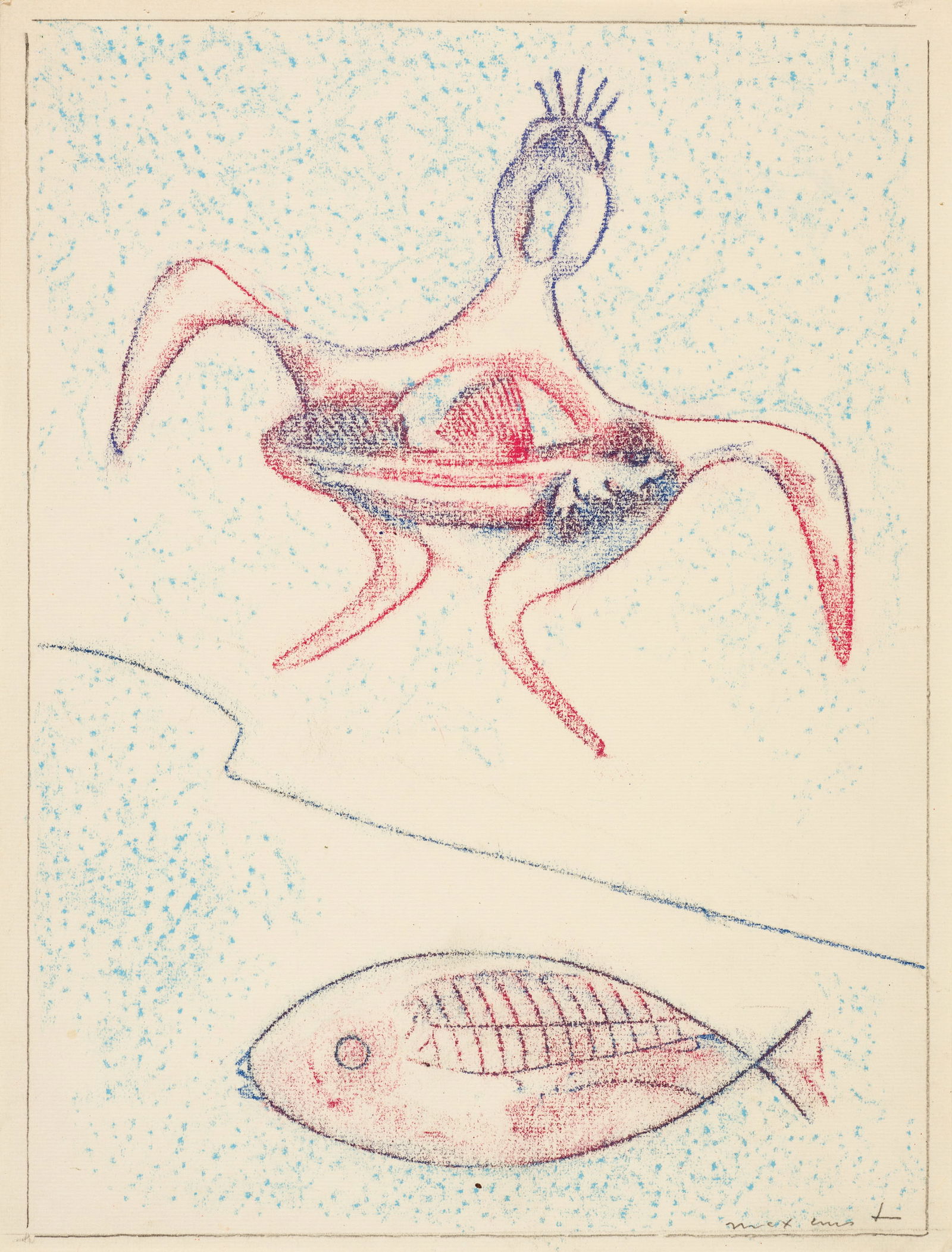 Max Ernst (Brühl 1891 - 1976 Paris) Ohne Titel Blatt aus dem Portfolio Festin von Pierre: Max Ernst (Brühl 1891 - 1976 Paris) Ohne Titel Blatt aus dem Portfolio Festin von Pierre Hebey 27.05.1905 Colour frottage on laid paper, mounted on cardboard 33.7x25 cm, image; 35x26.7 cm, sheet