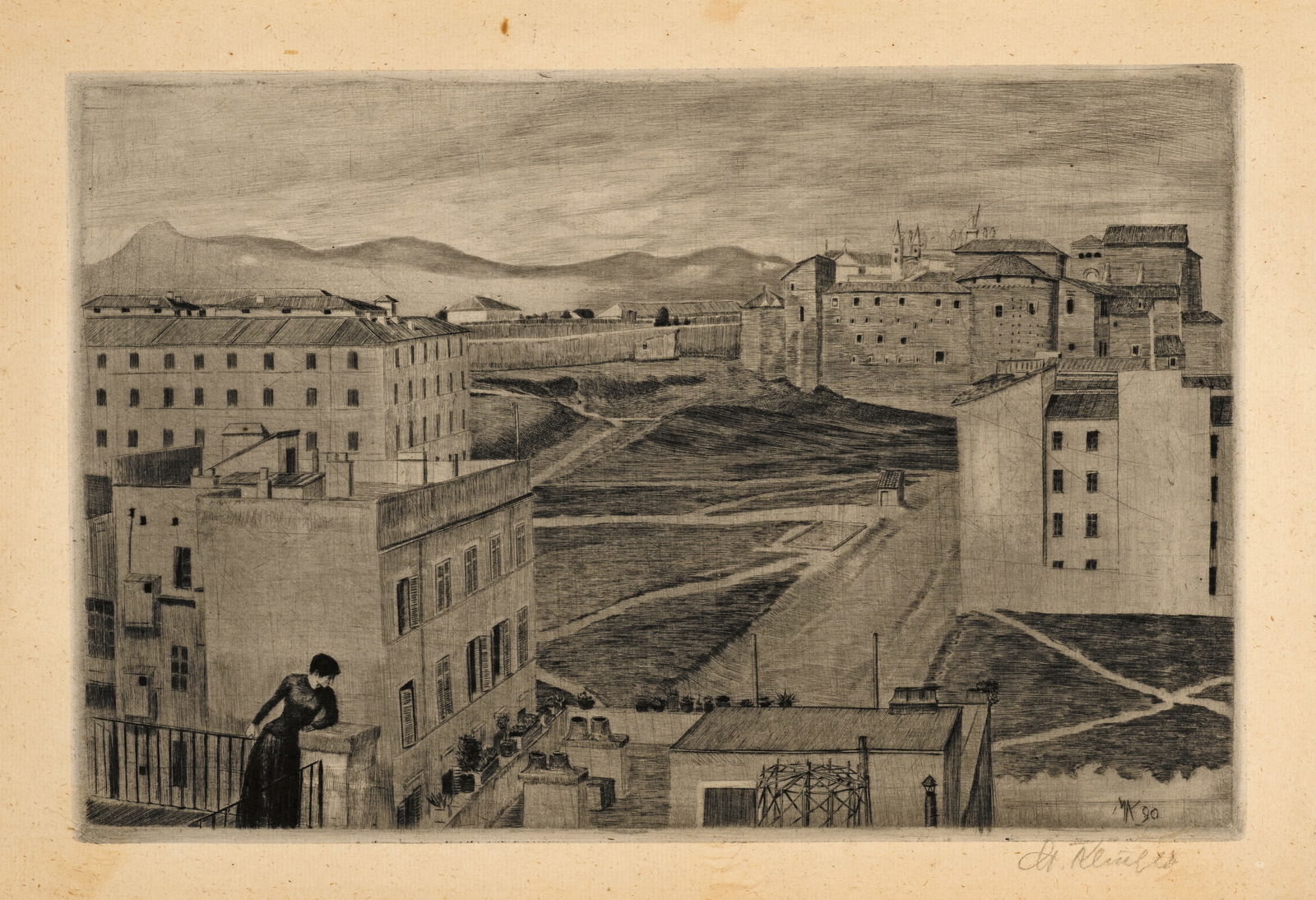 Max Klinger (Leipzig 1857 - 1920 Grossjena) Blick aus dem Atelierfenster: Max Klinger (Leipzig 1857 - 1920 Grossjena) Blick aus dem Atelierfenster 1890 Etching on laid paper 20.9x31.5 cm, plate mark; 25.6x37.8 cm, sheet size Signature Lower right signed by the artist in pen
