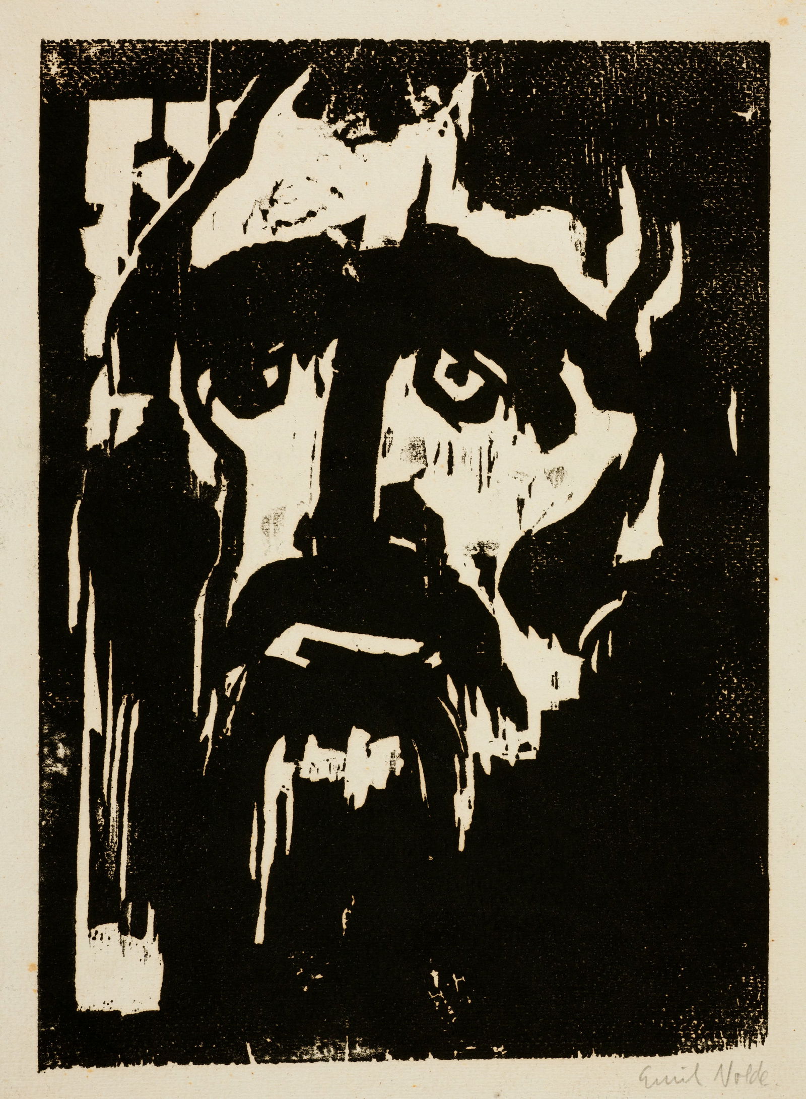Emil Nolde (Nolde 1867 - 1956 Seebüll) Prophet: Emil Nolde (Nolde 1867 - 1956 Seebüll) Prophet 1912 Woodcut on wove paper 31.3x22.5 cm, printing block; 35.5x25.8 cm, sheet size Signature Lower right signed by the artist in pencil "Emil Nolde"