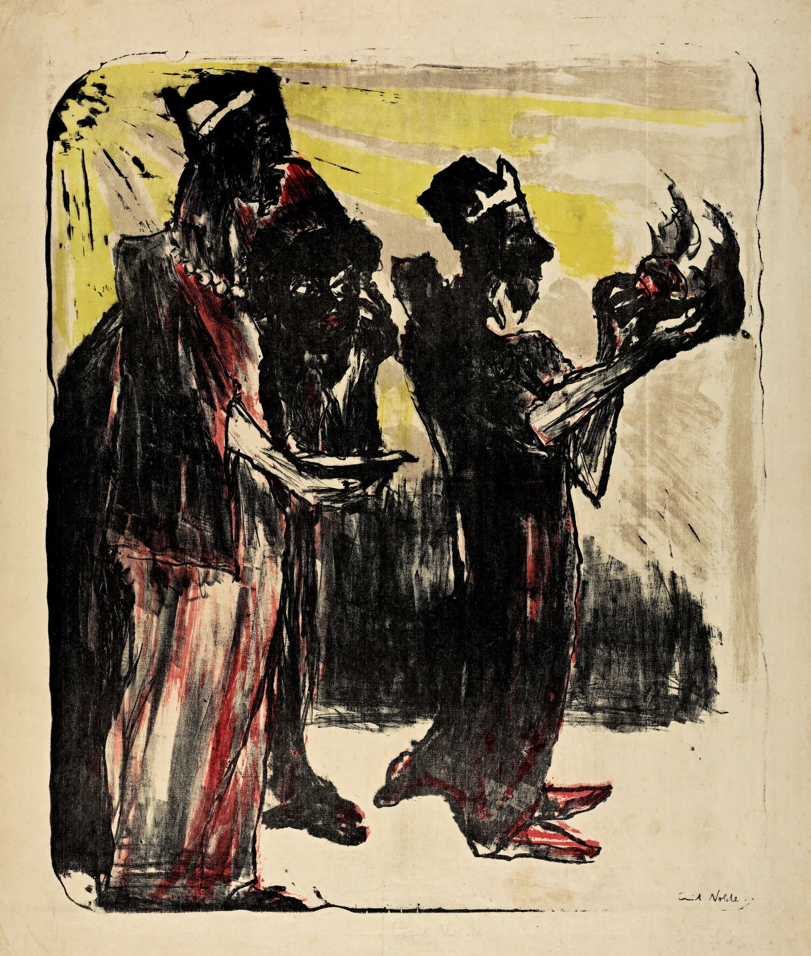 Emil Nolde (Nolde 1867 - 1956 Seebüll) Die Heiligen Drei Könige: Emil Nolde (Nolde 1867 - 1956 Seebüll) Die Heiligen Drei Könige 1913 Colour lithograph on thin Japan laid paper 64.6x53.8 cm, image size; 76.5x63 cm, sheet size Catalogue Raisonné Schie
