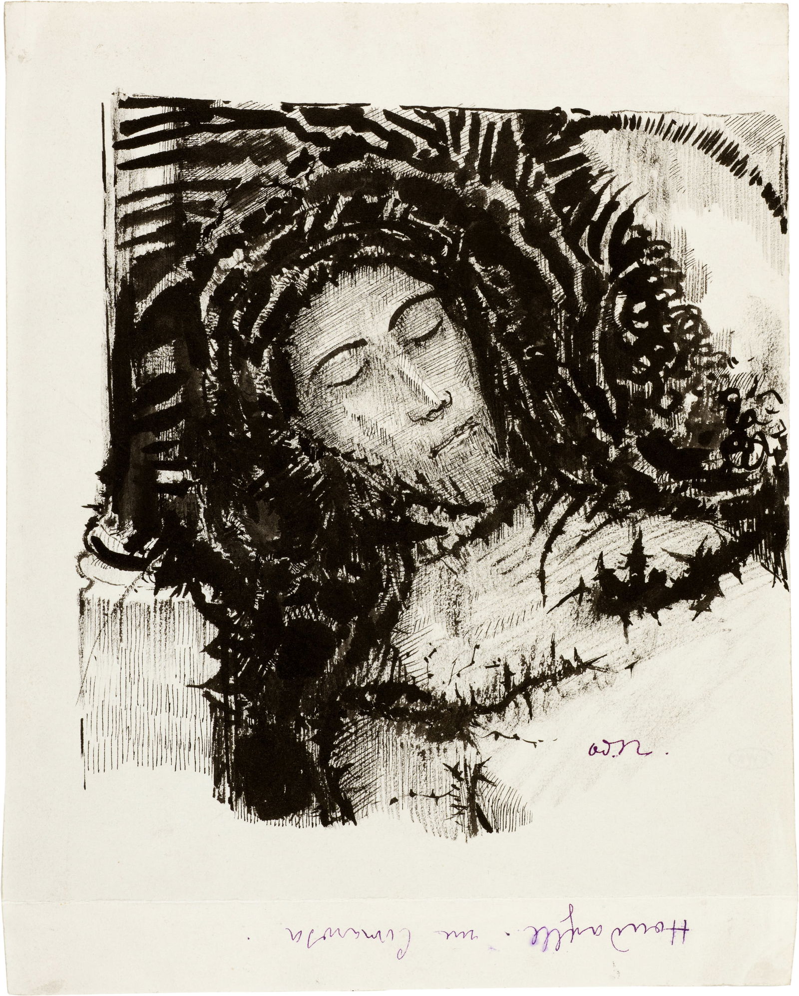 Odilon Redon (Bordeaux 1840 - 1916 Paris) Saint Antoine - Antoine fait le signe de la croix et se: Odilon Redon (Bordeaux 1840 - 1916 Paris) Saint Antoine - Antoine fait le signe de la croix et se remet en prière 1905-1910 Indian ink lightly reworked with charcoal on strong wove paper, with wa