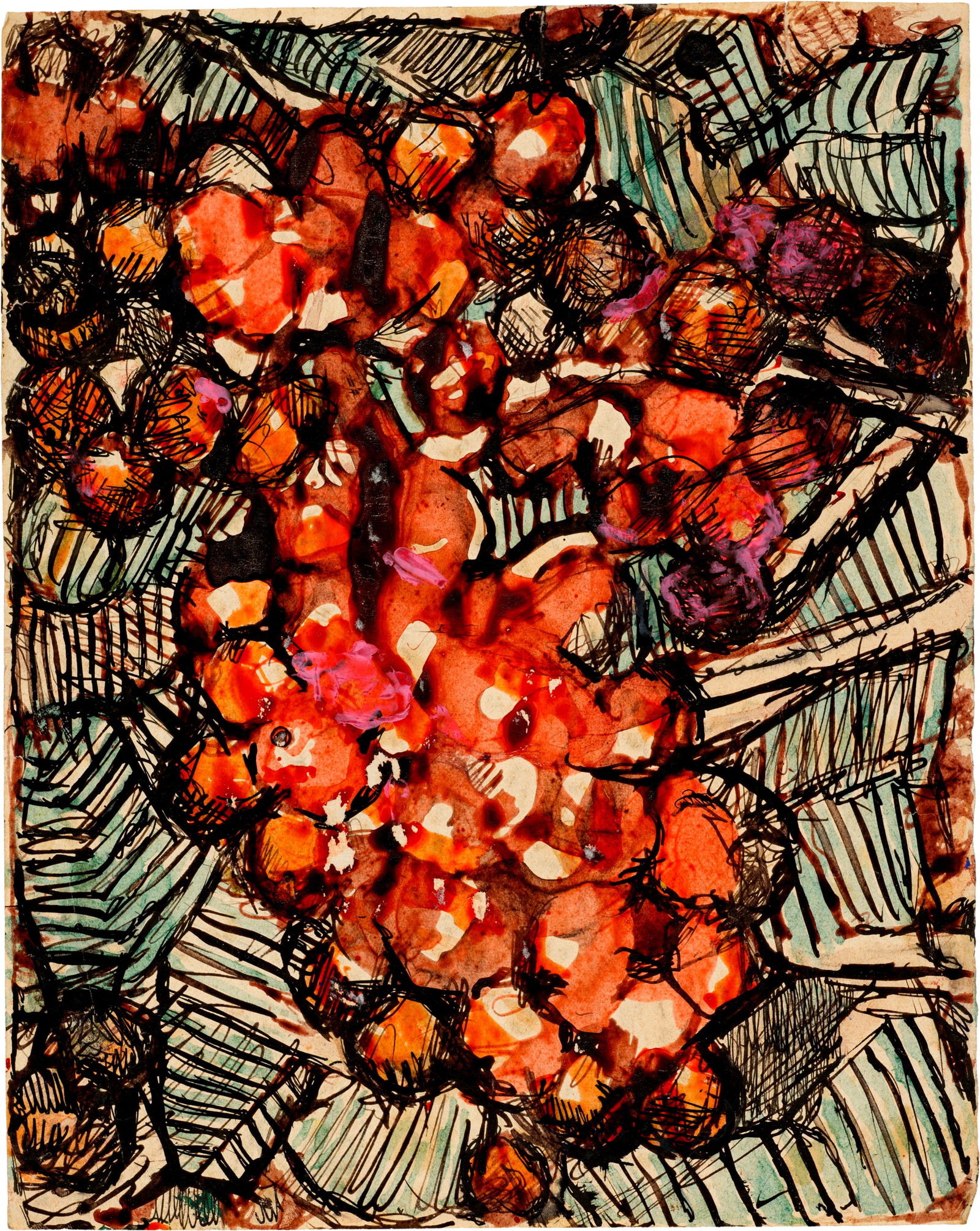 Louis Soutter (Morges 1871 - 1942 Lausanne) Grappe de raisins: Louis Soutter (Morges 1871 - 1942 Lausanne) Grappe de raisins 1923-1930 Watercolour and Indian ink on finely squared wove paper 27.1x21.4 cm Signature On the reverse inscribed by the artist in ink "Gr