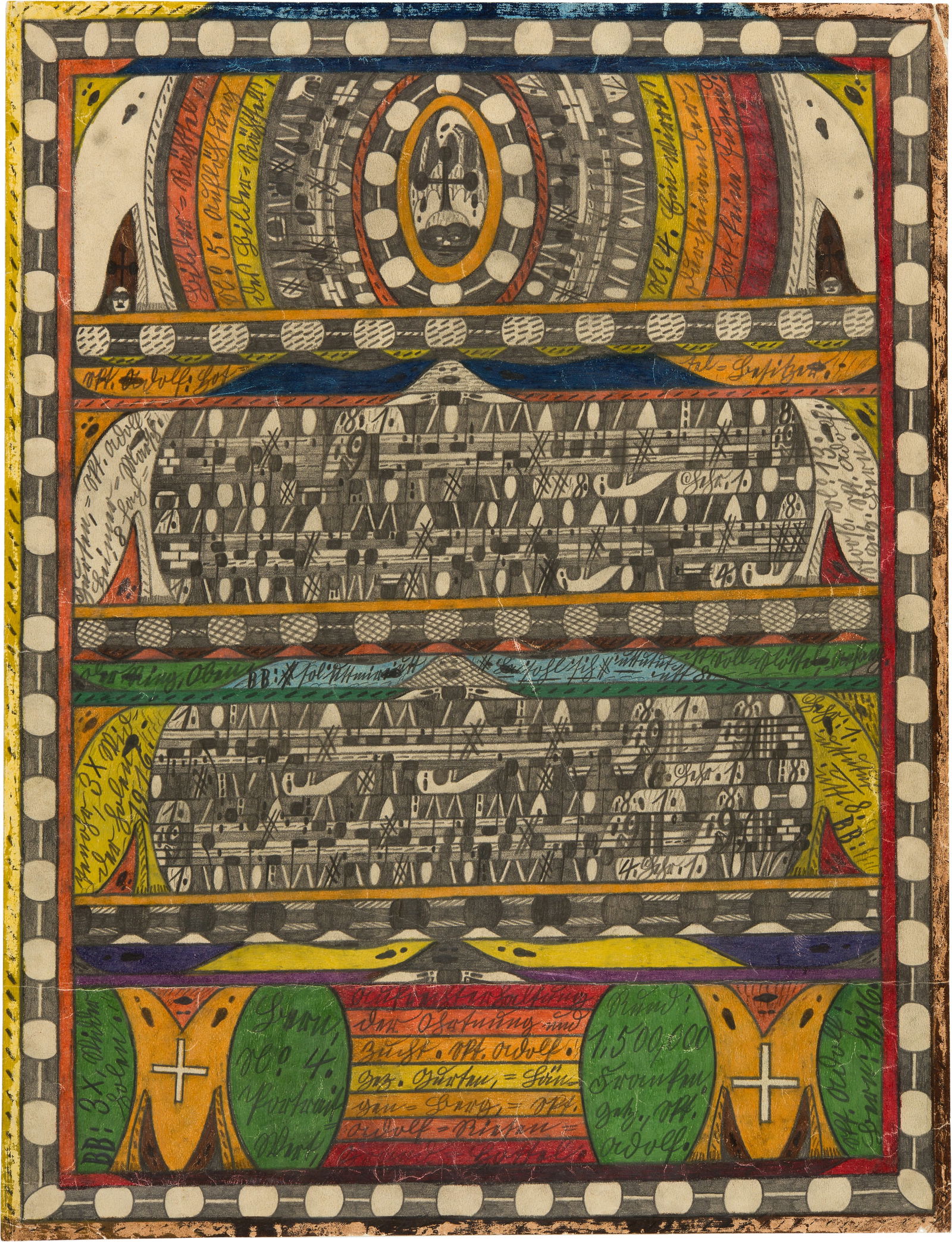 Adolf Wölfli (1864 Bern 1930) Gurten, =Skt. Adolf-Heimer-Marsch: Adolf Wölfli (1864 Bern 1930) Gurten, =Skt. Adolf-Heimer-Marsch 1916 Colour and pencil drawing on wove paper 65x49.8 cm Signature Lower right signed and dated by the artist in pencil "Skt. Adolf: