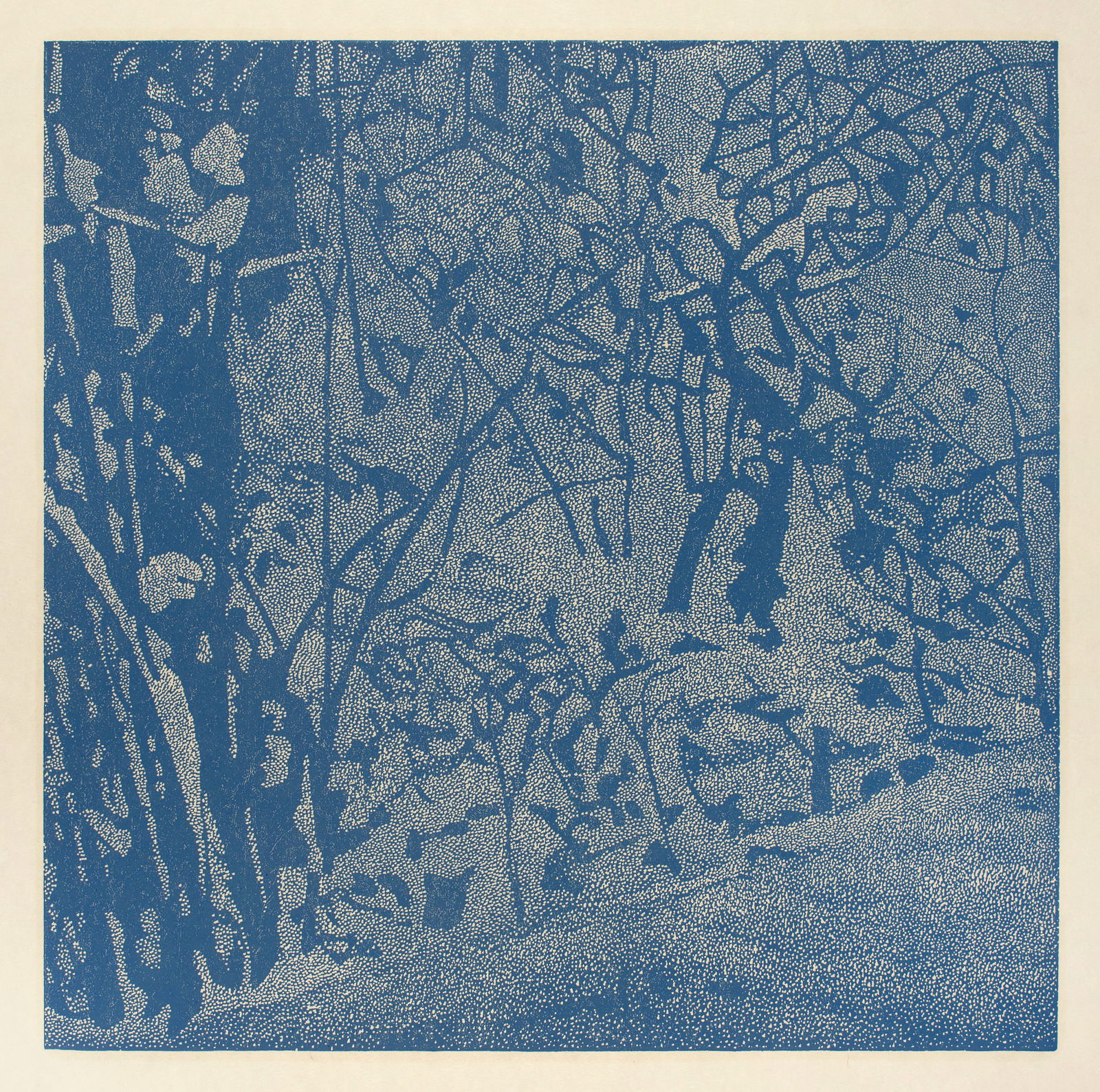 Franz Gertsch (Mörigen 1930 - 2022 Riggisberg) Winter (Detail 2, 2018): Franz Gertsch (Mörigen 1930 - 2022 Riggisberg) Winter (Detail 2, 2018) 2016 or 2018 Colour woodcut on Kumohadamashi Japan paper by Heizaburo Iwano 62x62 cm, printing block; 71x71 cm, sheet size;