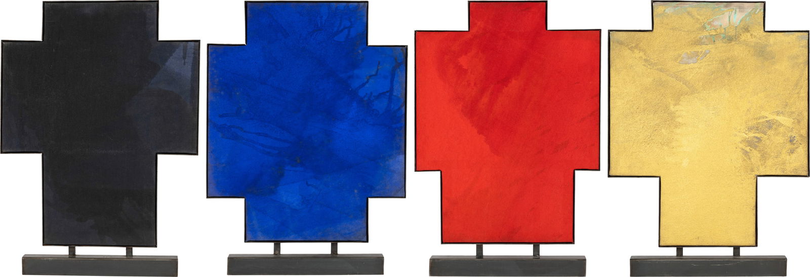 Robert Longo (Brooklyn 1953 - lebt und arbeitet in New York) Untitled, Crosses (Blue, Black, Red: Robert Longo (Brooklyn 1953 - lebt und arbeitet in New York) Untitled, Crosses (Blue, Black, Red and Gold) 1993 Acrylic on canvas in metal frame 54.5x44 cm, size; 61.5x44.8 cm, frame with base Signatu