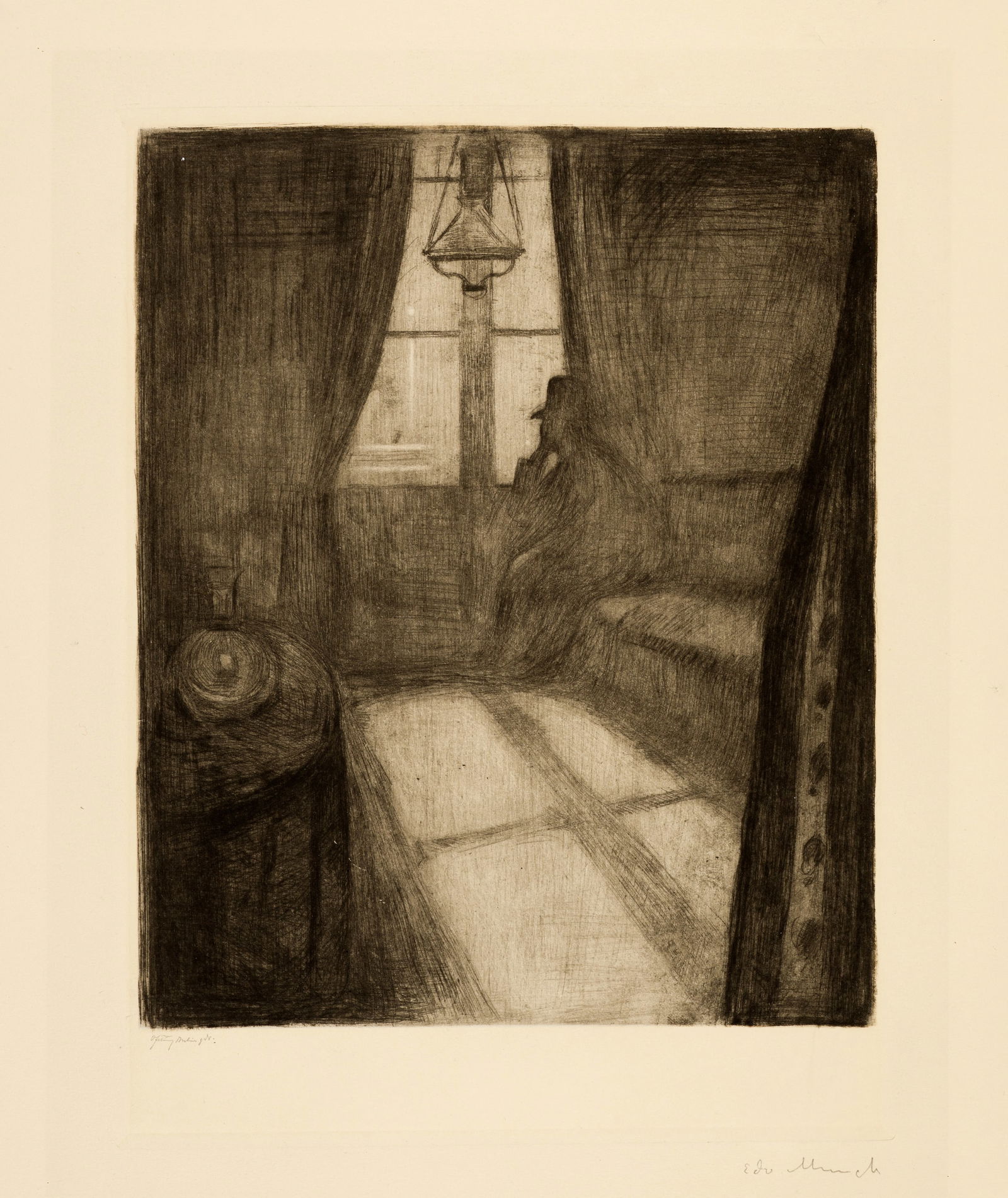 Edvard Munch (Løten 1863 - 1944 Oslo) Mondschein. Nacht in Saint-Cloud - Moonlight. Night in: Edvard Munch (Løten 1863 - 1944 Oslo) Mondschein. Nacht in Saint-Cloud - Moonlight. Night in Saint-Cloud 1895 Drypoint, etching and burnisher on sturdy beige wove paper 35x25.6 cm, platemark; 60x