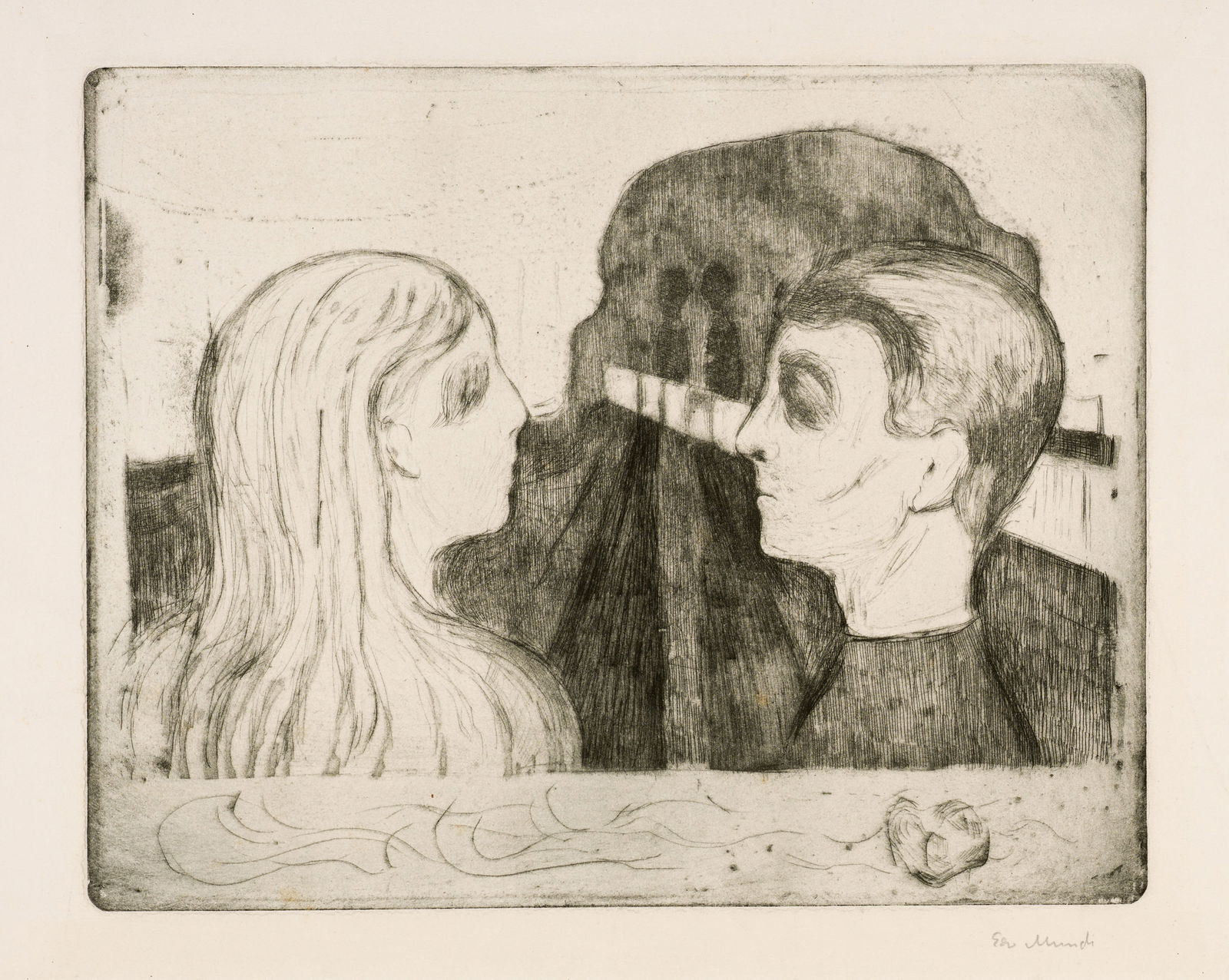 Edvard Munch (Løten 1863 - 1944 Oslo) Anziehung II - Attraction II: Edvard Munch (Løten 1863 - 1944 Oslo) Anziehung II - Attraction II 1895 Drypoint and burnisher on sturdy copperplate paper 27x33.7 cm, platemark; 38.5x49.5 cm, sheet size Signature Lower right si