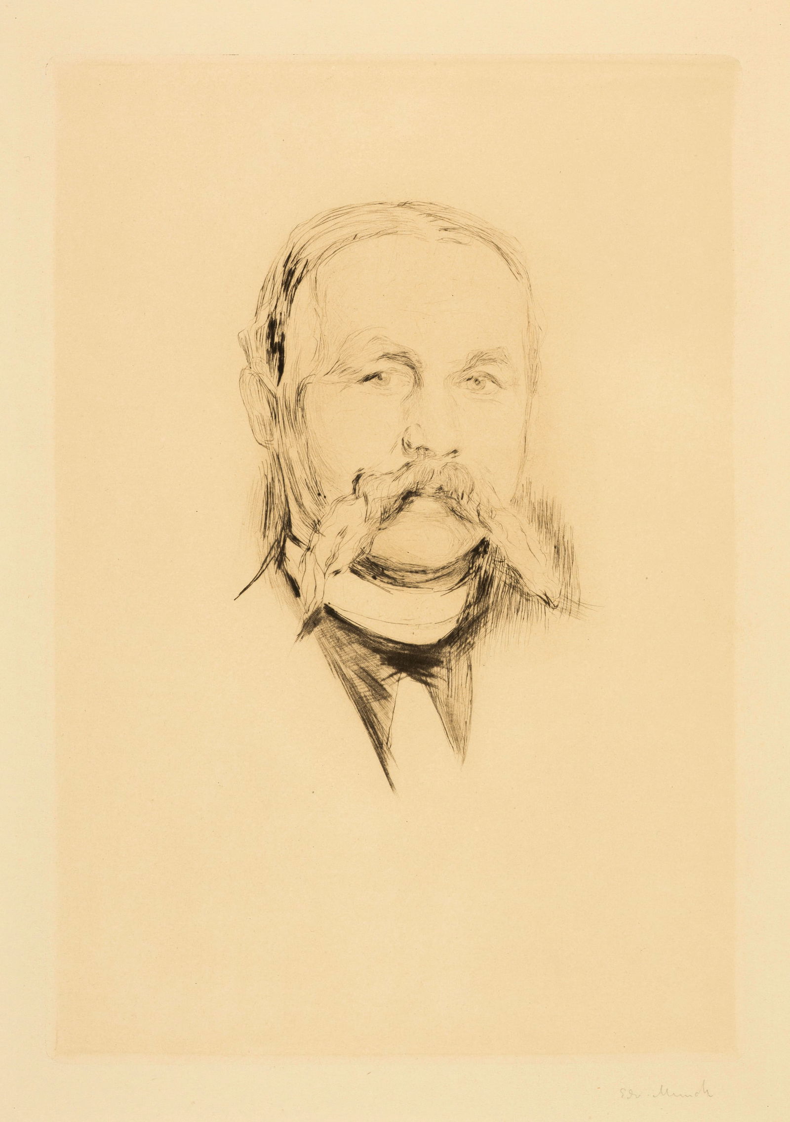 Edvard Munch (Løten 1863 - 1944 Oslo) Dr. Hermann Seidel: Edvard Munch (Løten 1863 - 1944 Oslo) Dr. Hermann Seidel 1895 Drypoint on heavy yellowish wove paper 33x22.8 cm, platemark; 49.5x34.7 cm, sheet size Signature Lower right signed by the artist in