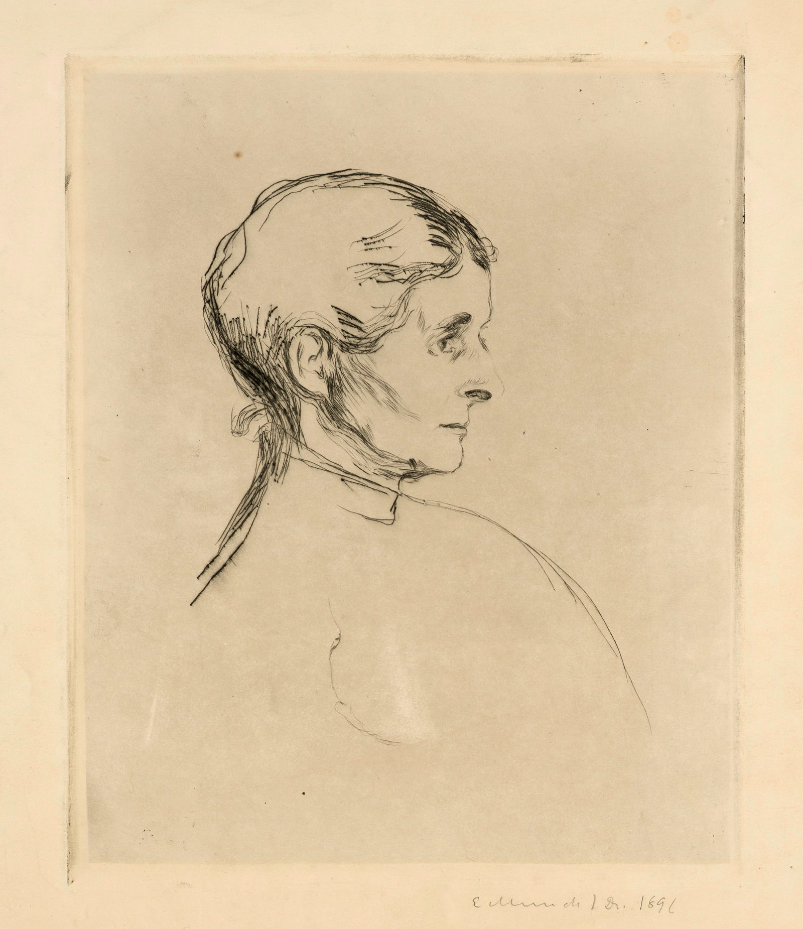 Edvard Munch (Løten 1863 - 1944 Oslo) Ragnhild Heiberg: Edvard Munch (Løten 1863 - 1944 Oslo) Ragnhild Heiberg 1895-1896 Drypoint on wove paper 29x23.8 cm, platemark; 36x37.3 cm, sheet size Signature Lower right signed and inscribed by the artist in p