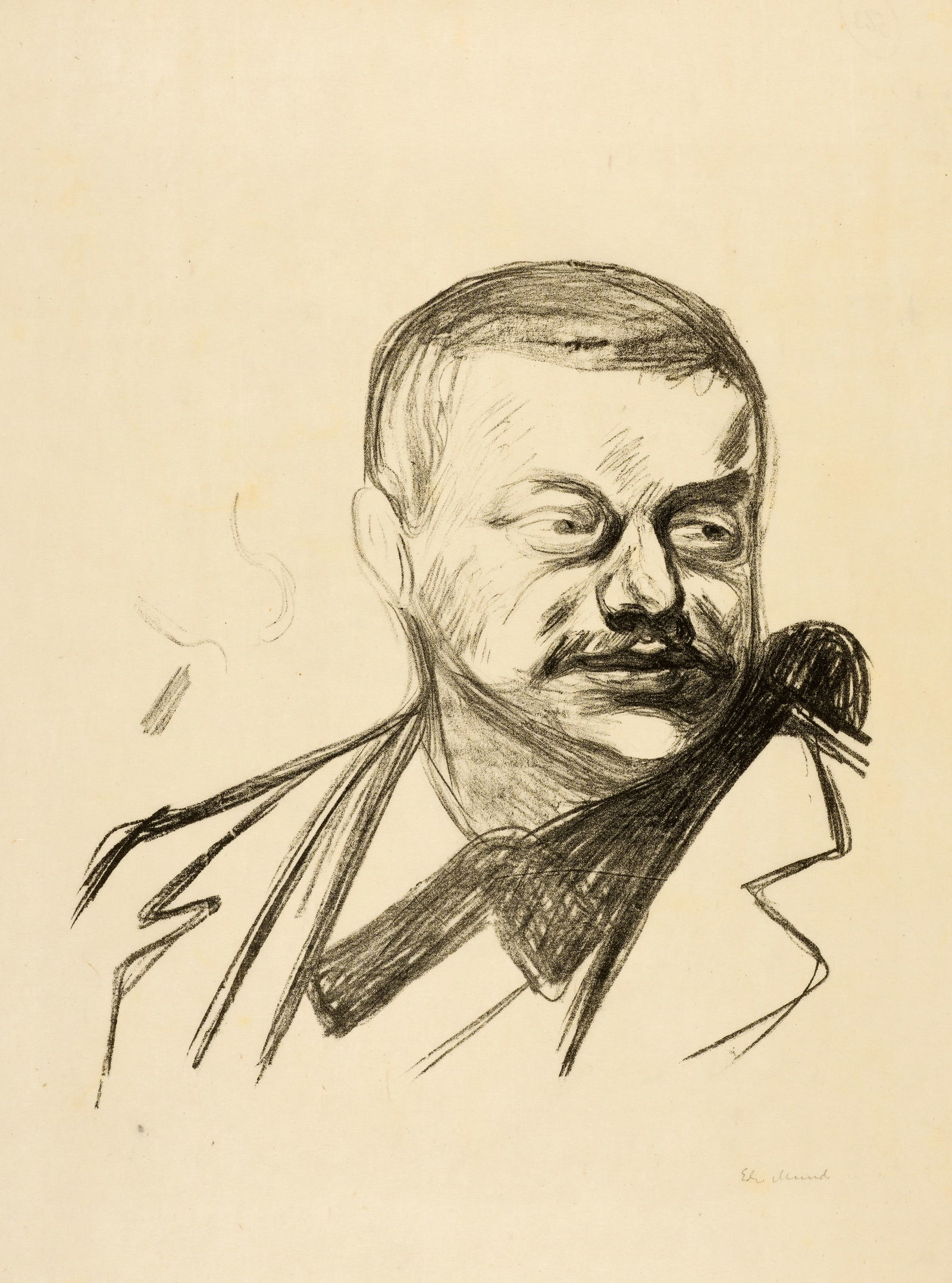 Edvard Munch (Løten 1863 - 1944 Oslo) Gunnar Heiberg: Edvard Munch (Løten 1863 - 1944 Oslo) Gunnar Heiberg 1896 Lithograph on Japan laid paper 35x33 cm, image; 61x45 cm, sheet size Signature Lower right signed by the artist in pencil 'Edv. Munch' Ca