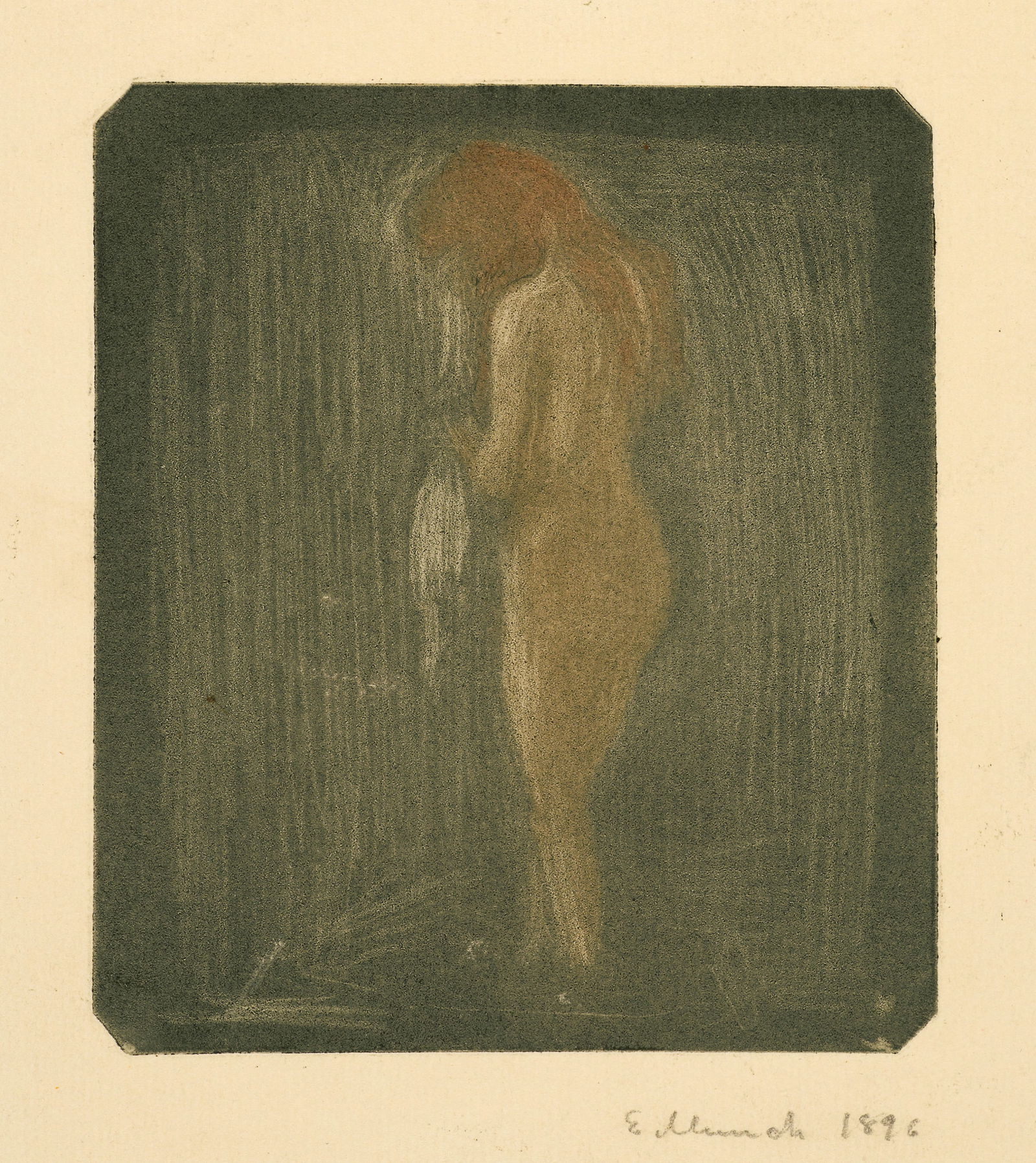 Edvard Munch (Løten 1863 - 1944 Oslo) Stehender weiblicher Akt - Standing Nude: Edvard Munch (Løten 1863 - 1944 Oslo) Stehender weiblicher Akt - Standing Nude 1896 Mezzotint and drypoint on Arches laid paper 14.8x12.9 cm, platemark; 31x22.5 cm, sheet size Signature Lower rig