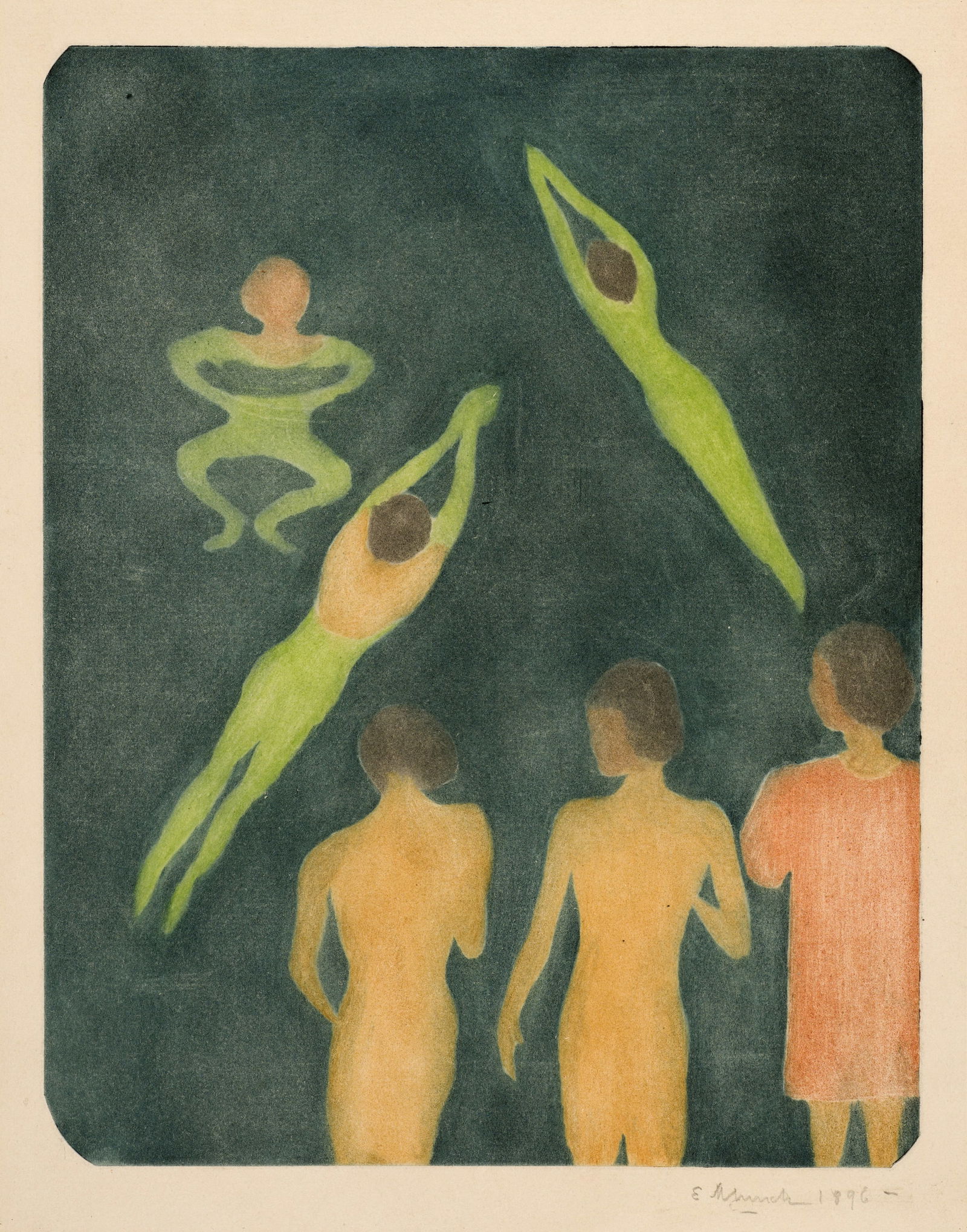 Edvard Munch (Løten 1863 - 1944 Oslo) Badende Knaben - Boys Bathing: Edvard Munch (Løten 1863 - 1944 Oslo) Badende Knaben - Boys Bathing 1896 Mezzotint on Arches laid paper with watermark 29.7x23.5 cm, platemark; 44.5x30.8 cm, sheet size Signature Lower right sign