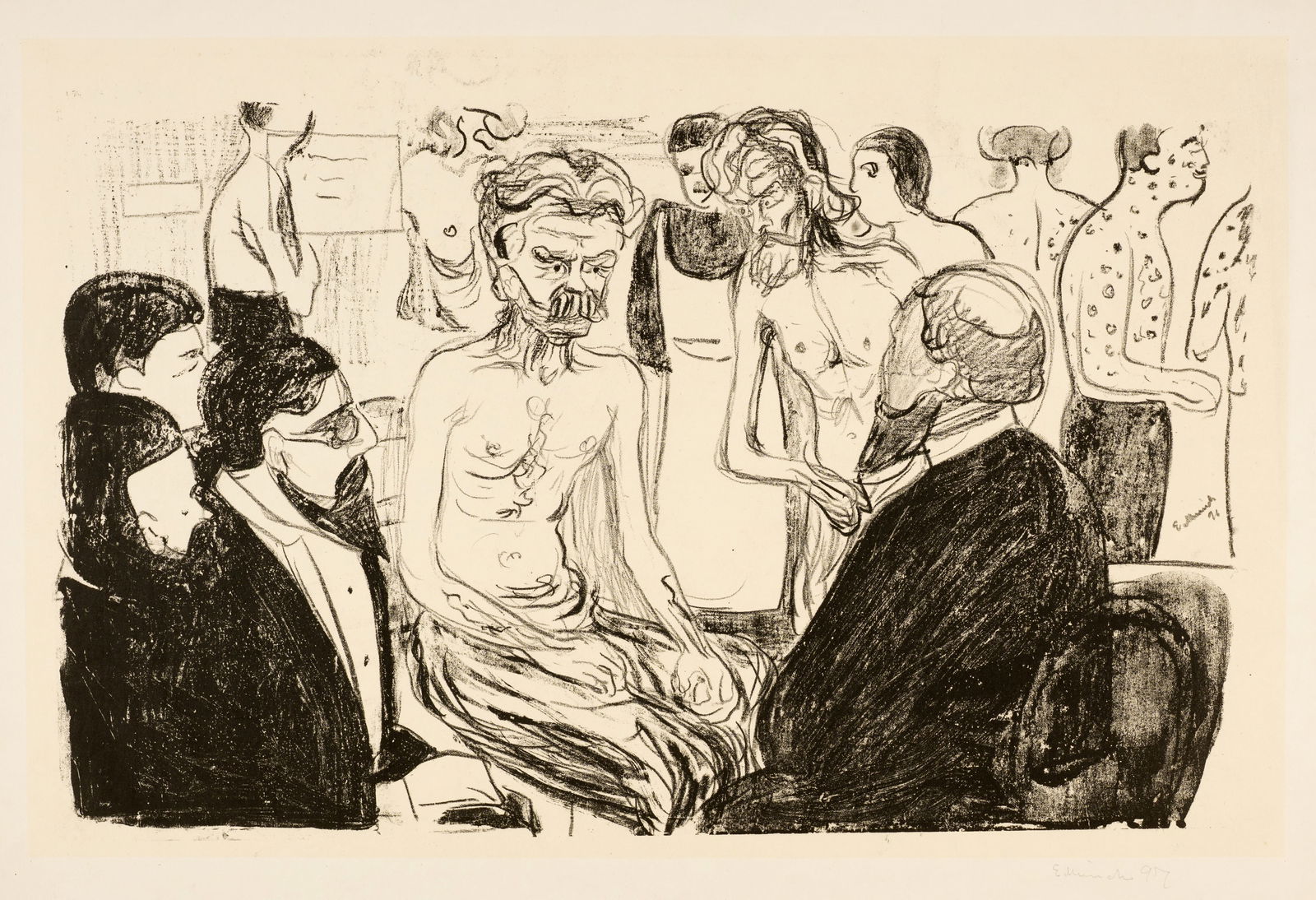 Edvard Munch (Løten 1863 - 1944 Oslo) In der Klinik - In the Hospital: Edvard Munch (Løten 1863 - 1944 Oslo) In der Klinik - In the Hospital 1896 Lithograph on heavy wove paper 33x53.5 cm, image; 48.6x68.5 cm, sheet size Signature Lower right signed by the artist in