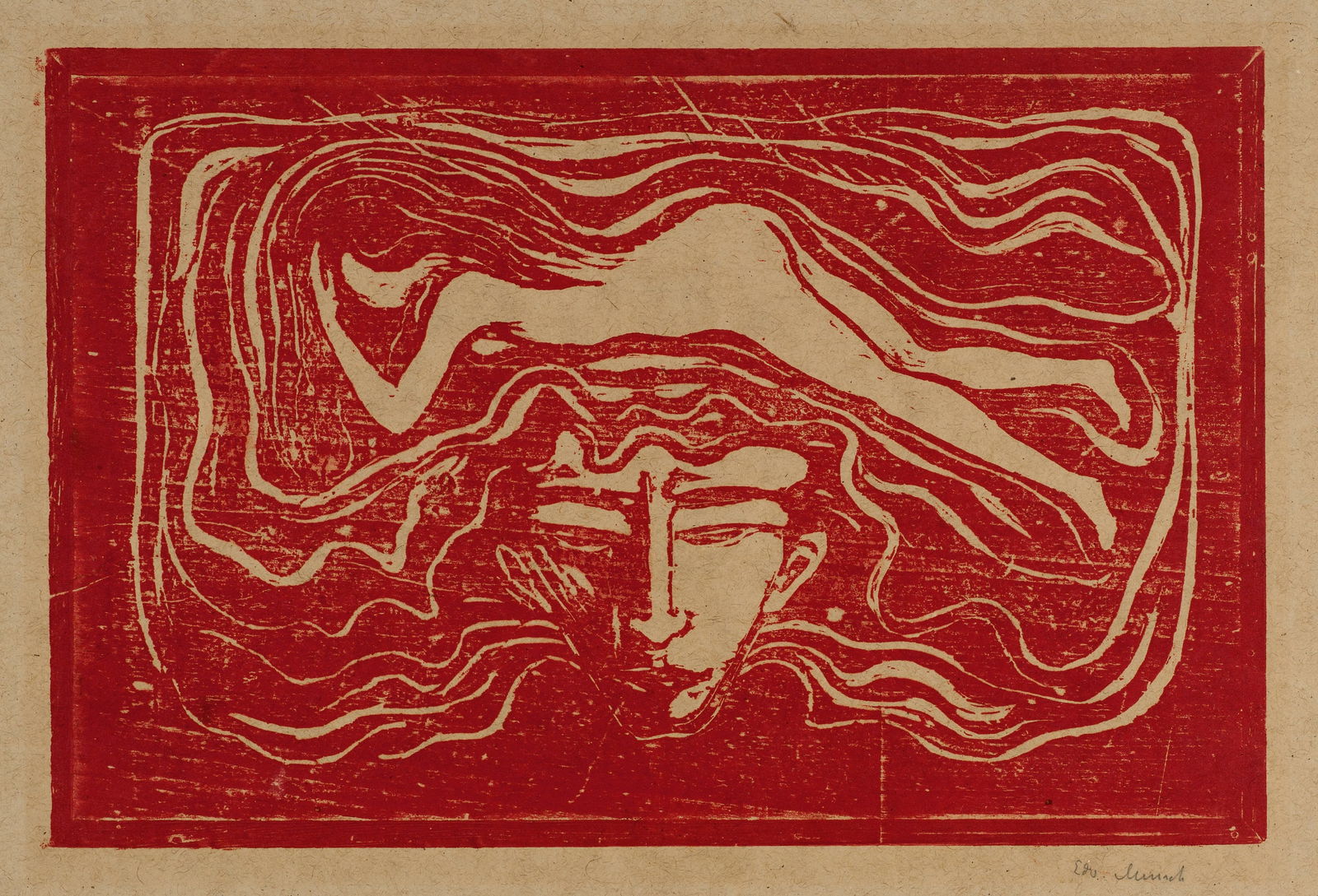 Edvard Munch (Løten 1863 - 1944 Oslo) Im männlichen Gehirn - In the Man's Brain: Edvard Munch (Løten 1863 - 1944 Oslo) Im männlichen Gehirn - In the Man's Brain 1897 Colour woodcut on sturdy grey-brown wove paper 37.3x56.5 cm, printing block; 75.2x66.5 cm, sheet size; 55