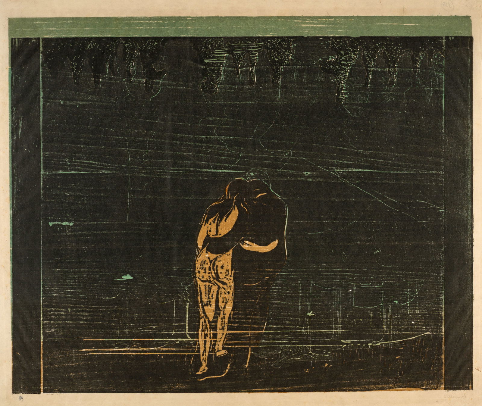 Edvard Munch (Løten 1863 - 1944 Oslo) Zum Walde I - Towards the Forest I: Edvard Munch (Løten 1863 - 1944 Oslo) Zum Walde I - Towards the Forest I 1897 Colour woodcut on thin Japan paper 52.3x64.4 cm, printing block; 63.1x68.3 cm, sheet size Signature Lower right signe
