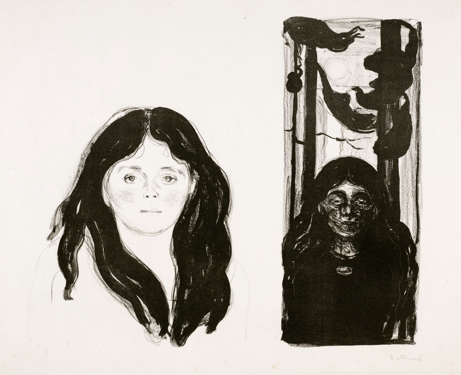 Edvard Munch (Løten 1863 - 1944 Oslo) Junges Weib aus dem Quartier Latin (rechts) - Abend.: Edvard Munch (Løten 1863 - 1944 Oslo) Junges Weib aus dem Quartier Latin (rechts) - Abend. Die Stimme (links) - Young Woman from the Latin Quarter (right) - Evening. The Voice (left) 1897 Lithogr