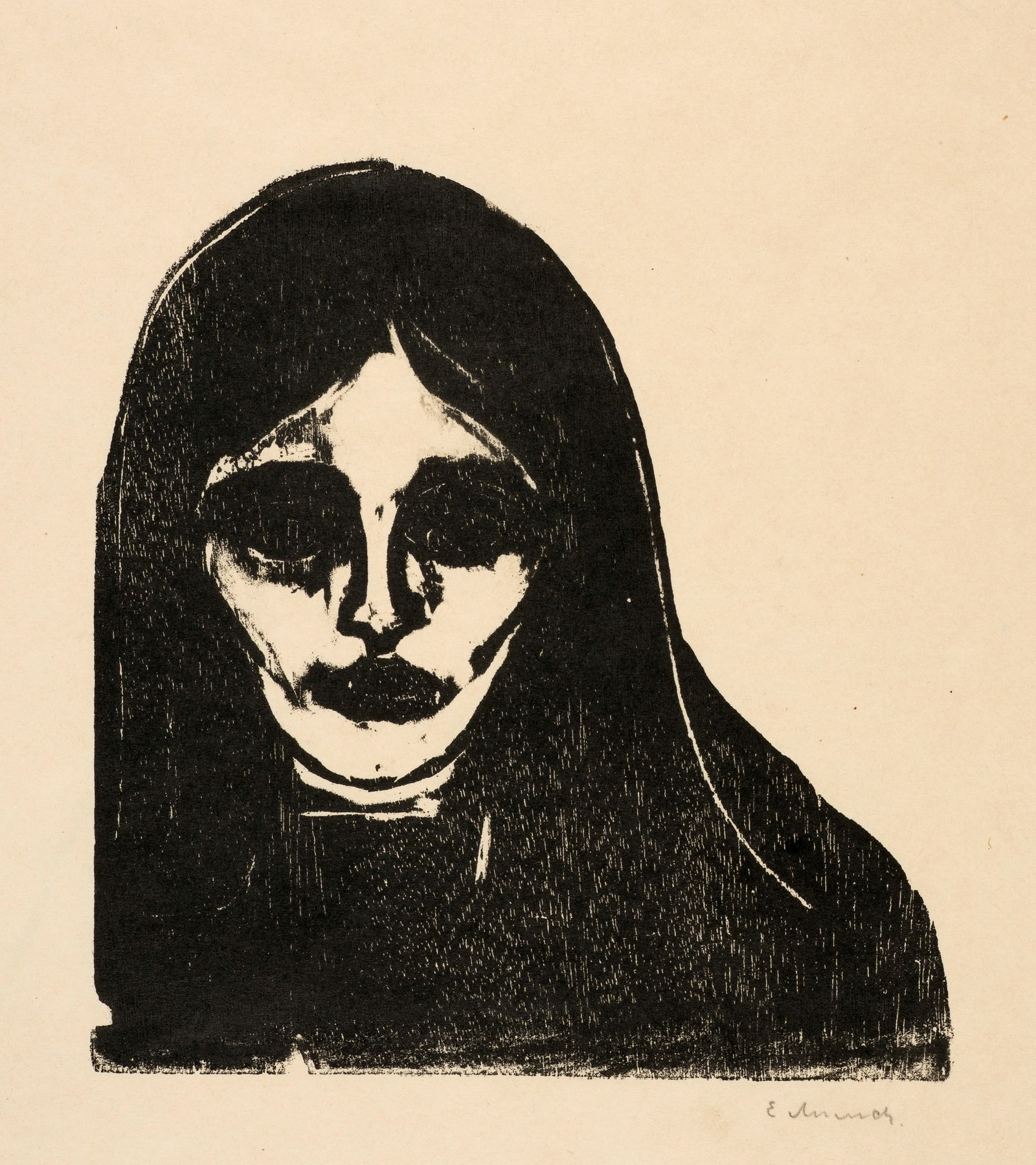 Edvard Munch (Løten 1863 - 1944 Oslo) Rouge & Noir: Edvard Munch (Løten 1863 - 1944 Oslo) Rouge & Noir 1898 Woodcut on Japan paper 18.3x17.3 cm, printing block; 30.2x22.6 cm, sheet size Signature Lower right signed by the artist in pencil 'E Munch