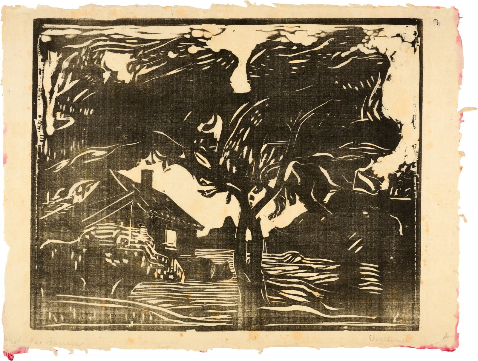 Edvard Munch (Løten 1863 - 1944 Oslo) Der Apfelbaum - The Apple Tree: Edvard Munch (Løten 1863 - 1944 Oslo) Der Apfelbaum - The Apple Tree 1902 Woodcut on thin Japan paper 35.5x44.1 cm, printing block; 39x51.5 cm, sheet size (irregular) Signature Lower right signed