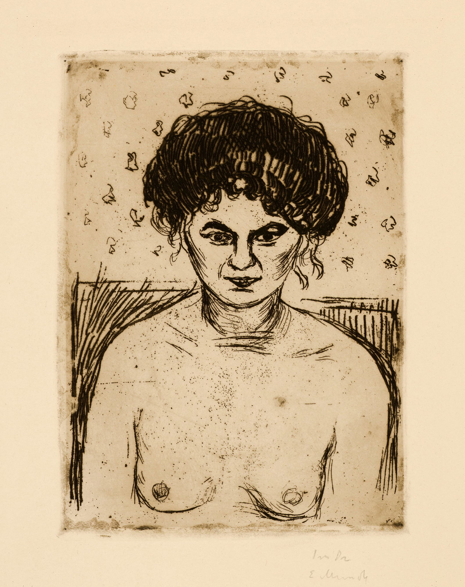 Edvard Munch (Løten 1863 - 1944 Oslo) Bordellmädchen - Prostitute: Edvard Munch (Løten 1863 - 1944 Oslo) Bordellmädchen - Prostitute 1904 Etching on heavy copperplate paper 24.4x17.5 cm, platemark; 47.8x35 cm, sheet size Signature Lower right signed by the