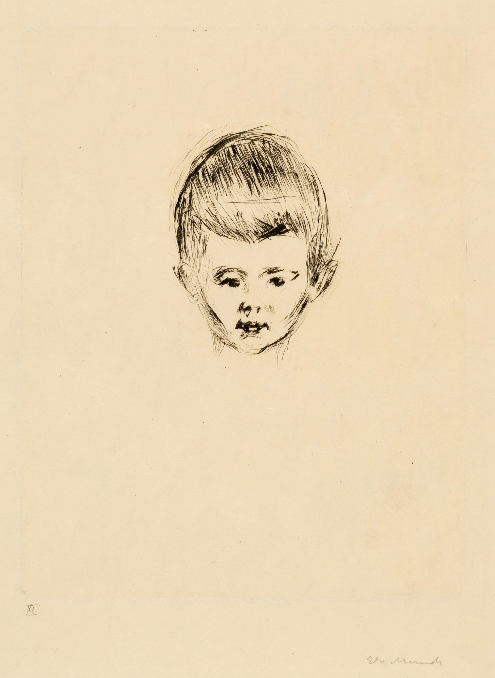 Edvard Munch (Løten 1863 - 1944 Oslo) Andreas Schwarz: Edvard Munch (Løten 1863 - 1944 Oslo) Andreas Schwarz 1906 Drypoint on Japan paper 28x22 cm, platemark; 49.8x34.7 cm, sheet size Signature Lower right signed by the artist in pencil 'Edv Munch',