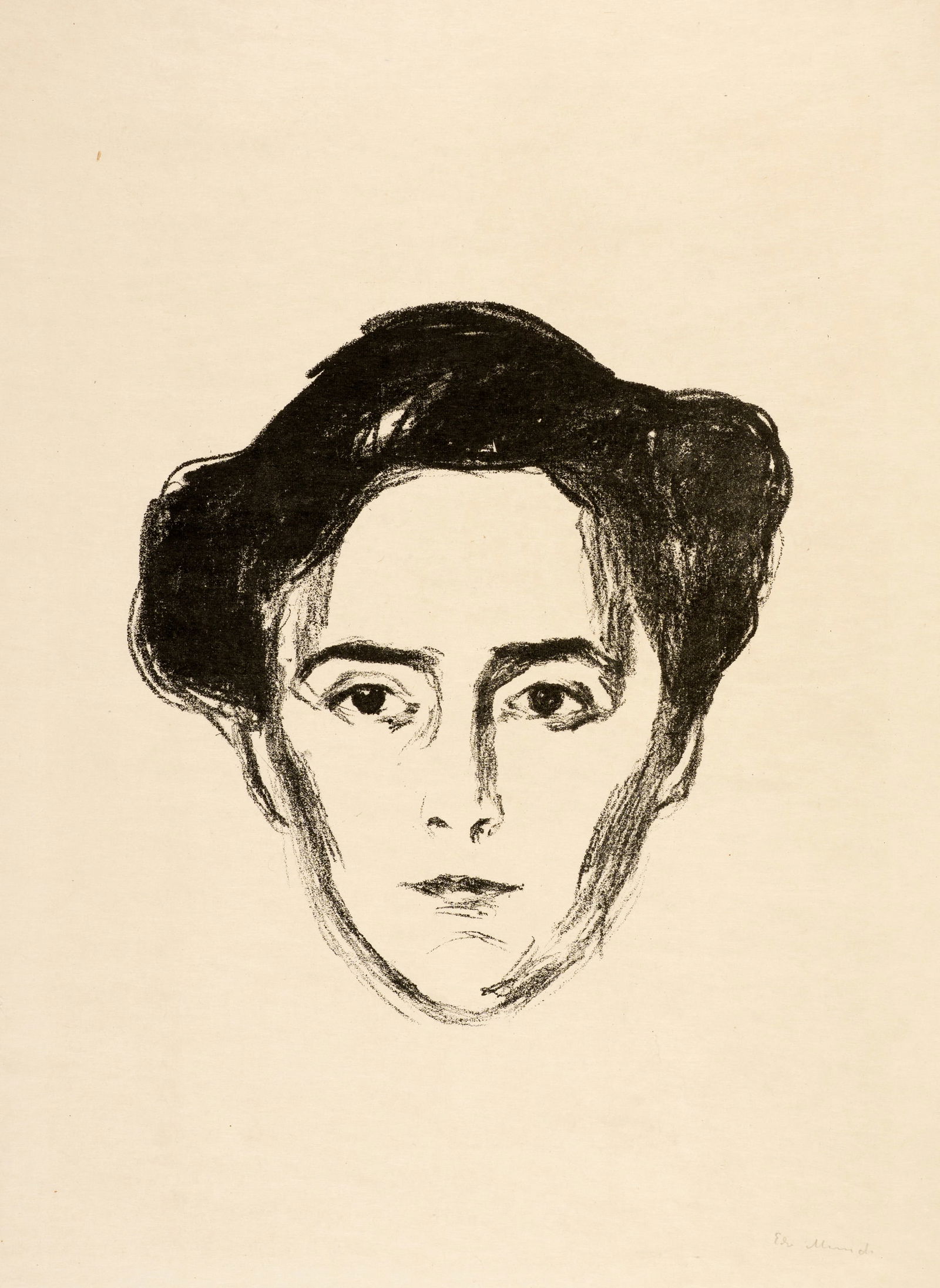 Edvard Munch (Løten 1863 - 1944 Oslo) Frau Schwarz - Mrs Schwarz: Edvard Munch (Løten 1863 - 1944 Oslo) Frau Schwarz - Mrs Schwarz 1906 Lithograph on European cream-coloured Japan laid paper 27x24.5 cm, image; 64.7x45.5 cm, sheet size Signature Lower right sign