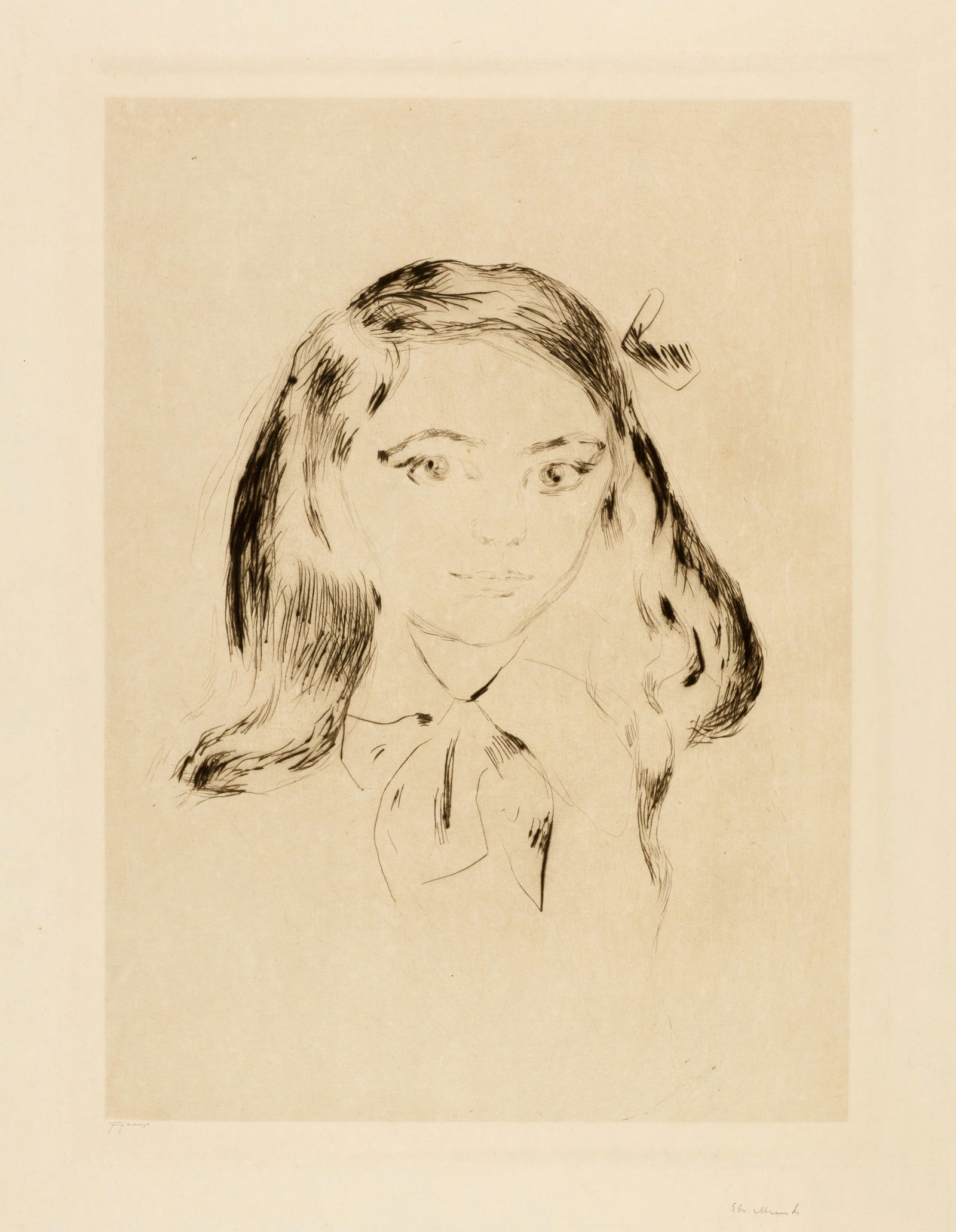 Edvard Munch (Løten 1863 - 1944 Oslo) Paul Cassirers Tochter - Paul Cassirer's Daughter: Edvard Munch (Løten 1863 - 1944 Oslo) Paul Cassirers Tochter - Paul Cassirer's Daughter 1906 Drypoint on European cream-coloured Japan laid paper 37.8x28.2 cm, platemark; 59.6x44.8 cm, sheet size