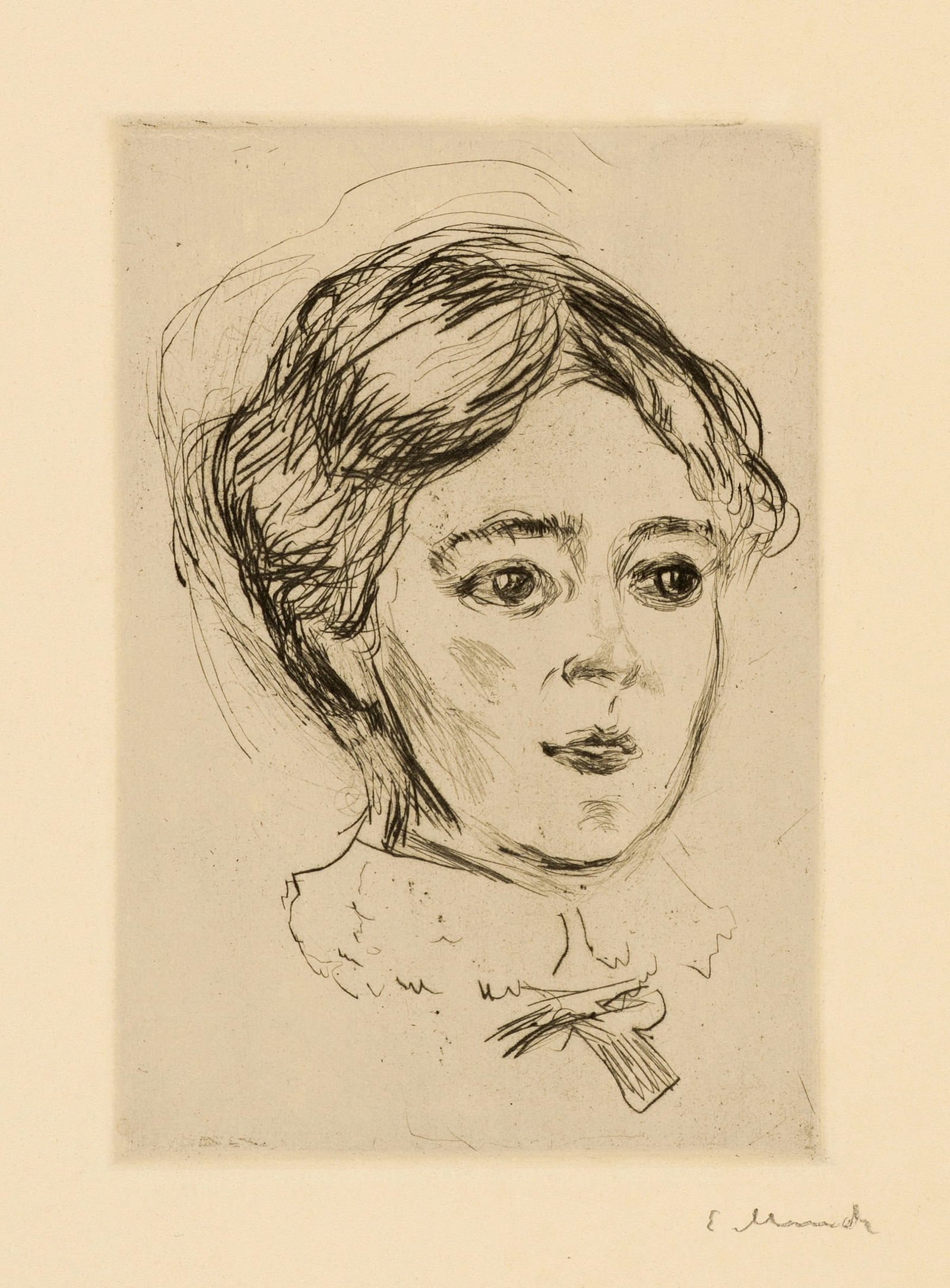 Edvard Munch (Løten 1863 - 1944 Oslo) Die Krankenpflegerin - The Nurse: Edvard Munch (Løten 1863 - 1944 Oslo) Die Krankenpflegerin - The Nurse 1908 Drypoint on firm beige paper 15.2x10.2 cm, platemark; 44.8x31.4 cm, sheet size Signature Below the platemark right sign