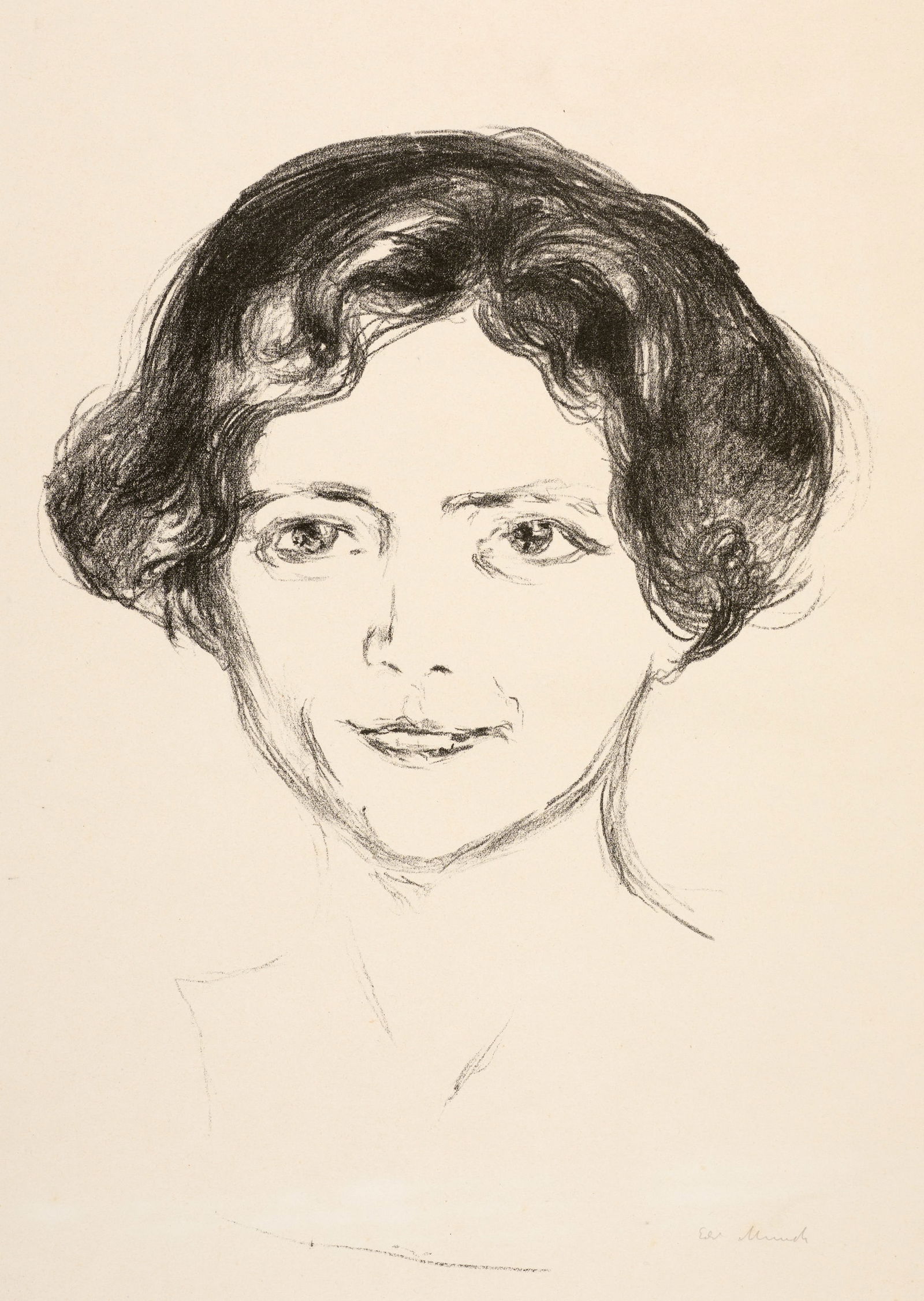 Edvard Munch (Løten 1863 - 1944 Oslo) Edith Rode: Edvard Munch (Løten 1863 - 1944 Oslo) Edith Rode 1908-1909 Lithograph on heavy wove paper 36.3x26.5 cm, image size; 48x35.4 cm, sheet size Signature Lower right signed by the artist in pencil 'Ed