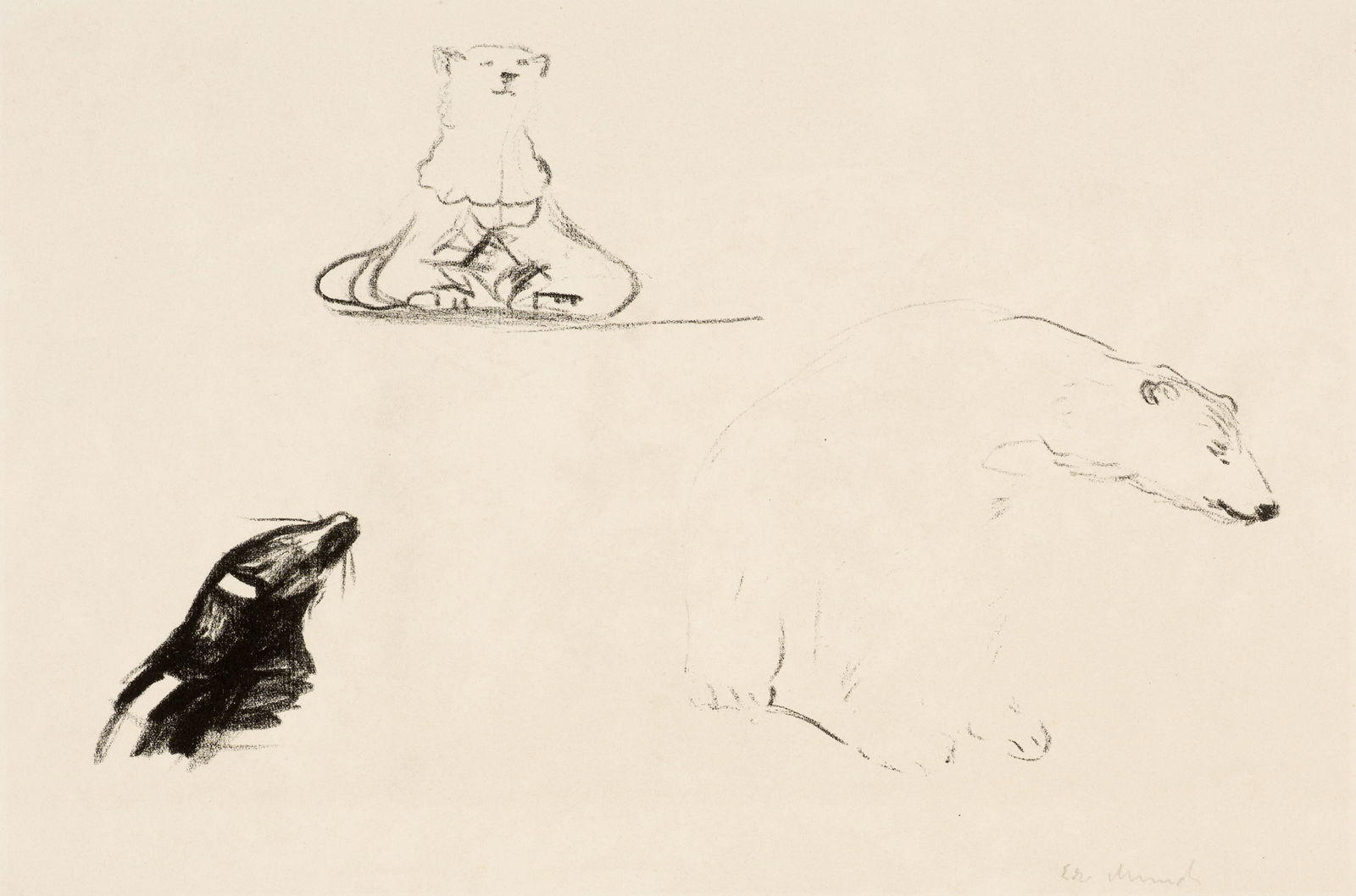 Edvard Munch (Løten 1863 - 1944 Oslo) Seehund und Eisbär - Seal and Polar Bear: Edvard Munch (Løten 1863 - 1944 Oslo) Seehund und Eisbär - Seal and Polar Bear 1908-1909 Lithograph on heavy wove paper 28.8x48.2 cm, sheet size Signature Lower right signed by the artist in