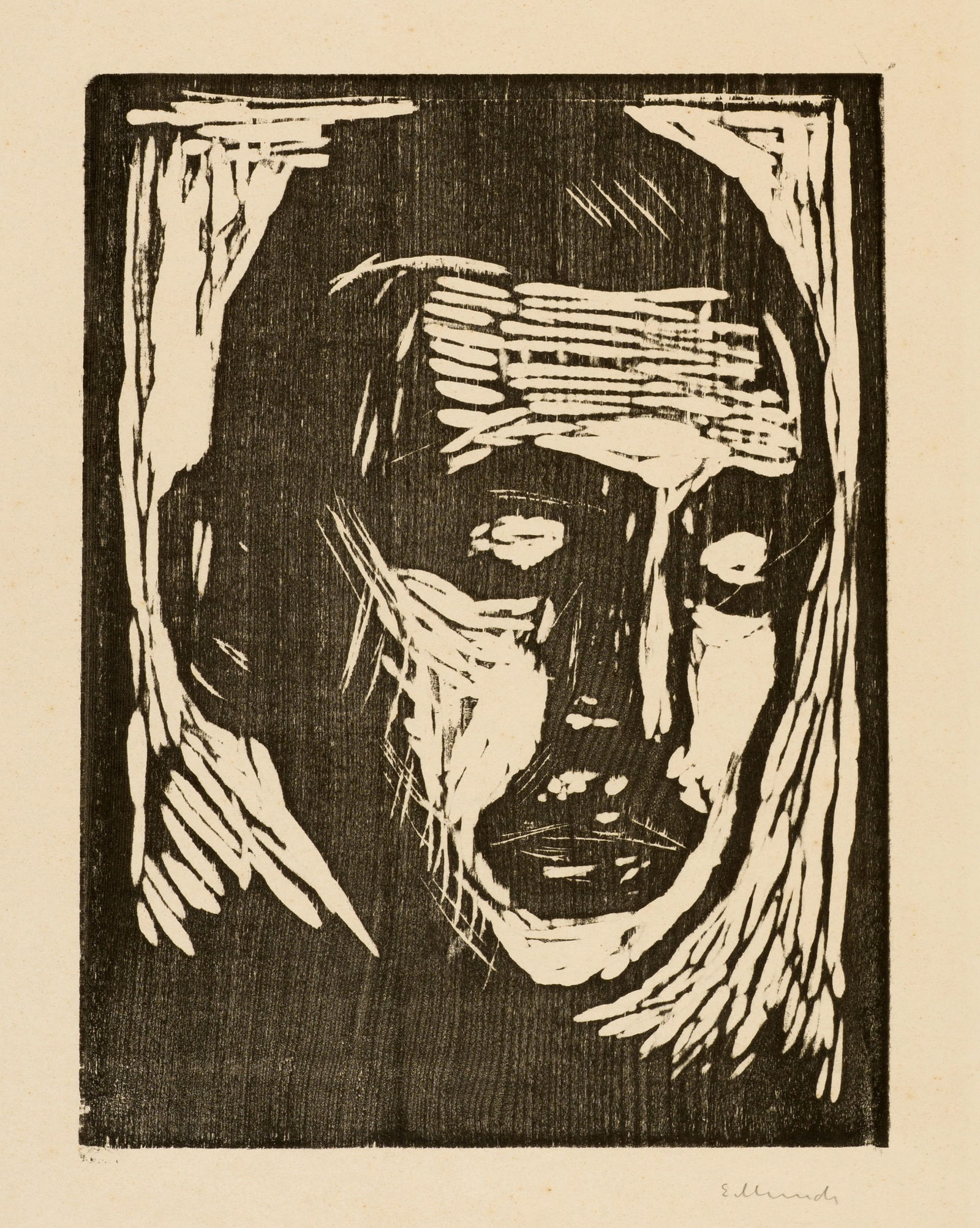 Edvard Munch (Løten 1863 - 1944 Oslo) Jappe Nilssen: Edvard Munch (Løten 1863 - 1944 Oslo) Jappe Nilssen 1911 Woodcut on cream wove paper 32x24 cm, wood-block; 62.2x47.4 cm, sheet size Signature Lower right signed by the artist in pencil 'E. Munch'