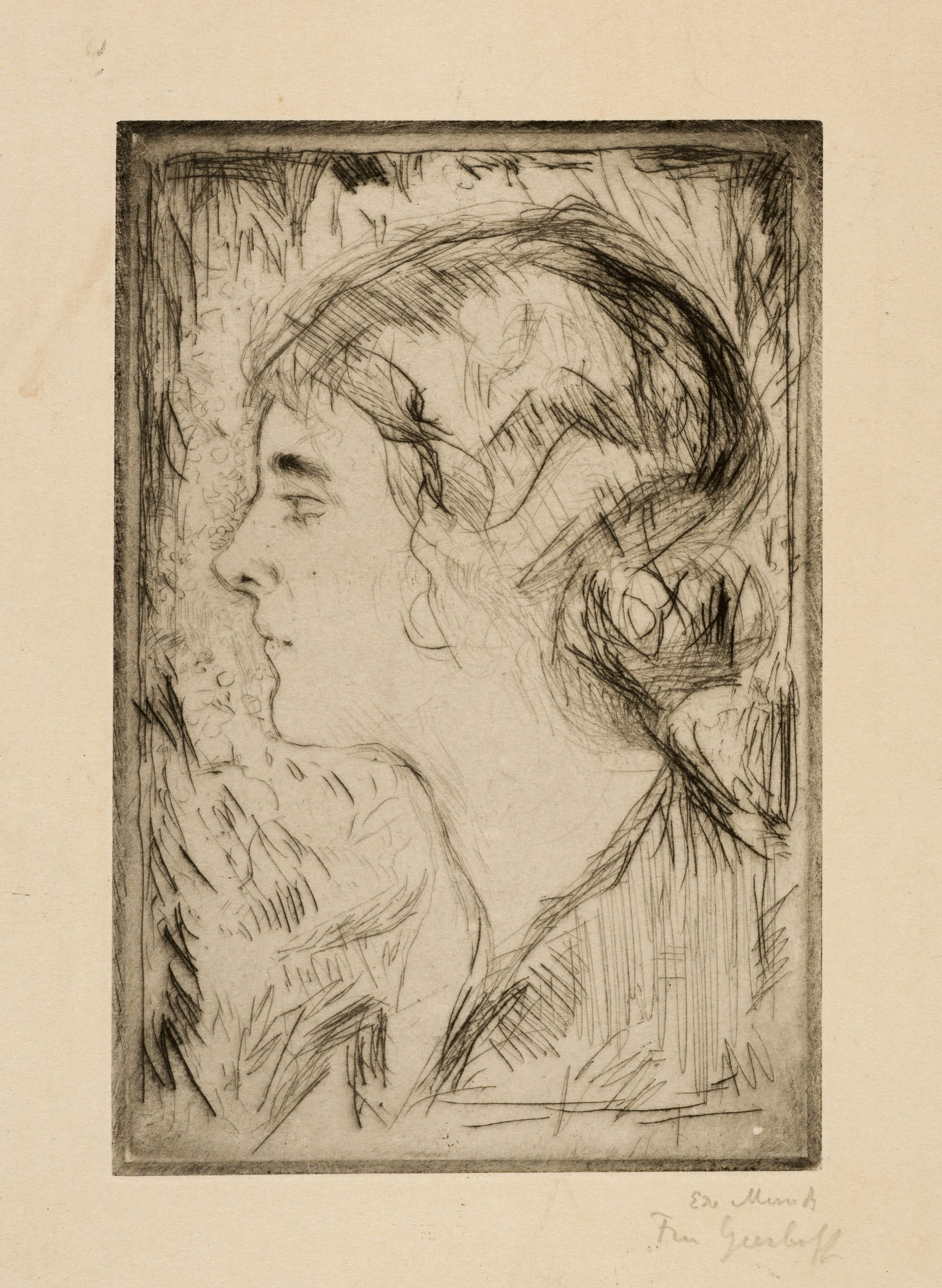 Edvard Munch (Løten 1863 - 1944 Oslo) Hjørdis Gierløff: Edvard Munch (Løten 1863 - 1944 Oslo) Hjørdis Gierløff 1913-1914 Drypoint on beige Japan paper 23.6x16 cm, platemark; 40.7x26.5 cm, sheet size Signature Lower right signed by the artist