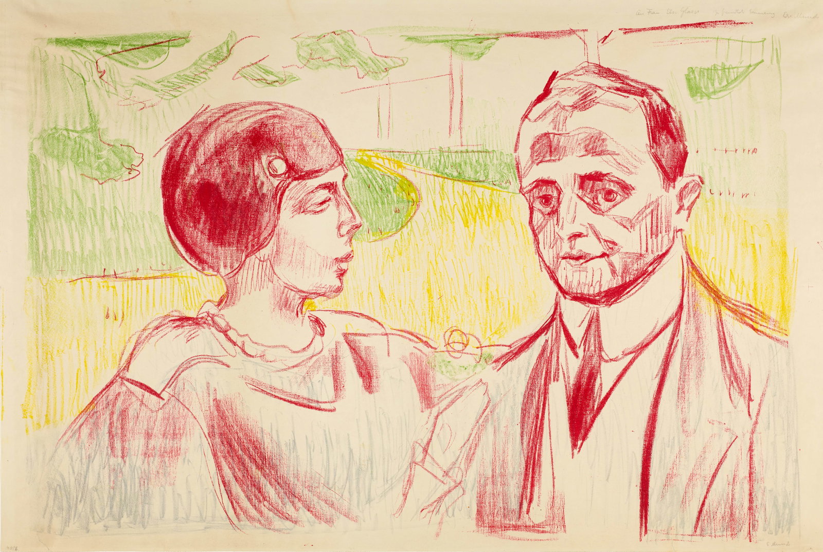 Edvard Munch (Løten 1863 - 1944 Oslo) Elsa und Curt Glaser: Edvard Munch (Løten 1863 - 1944 Oslo) Elsa und Curt Glaser 1913 Colour lithograph on cream wove paper 56x84 cm, image size; 60x92 cm, sheet size Signature Lower right signed by the artist in penc