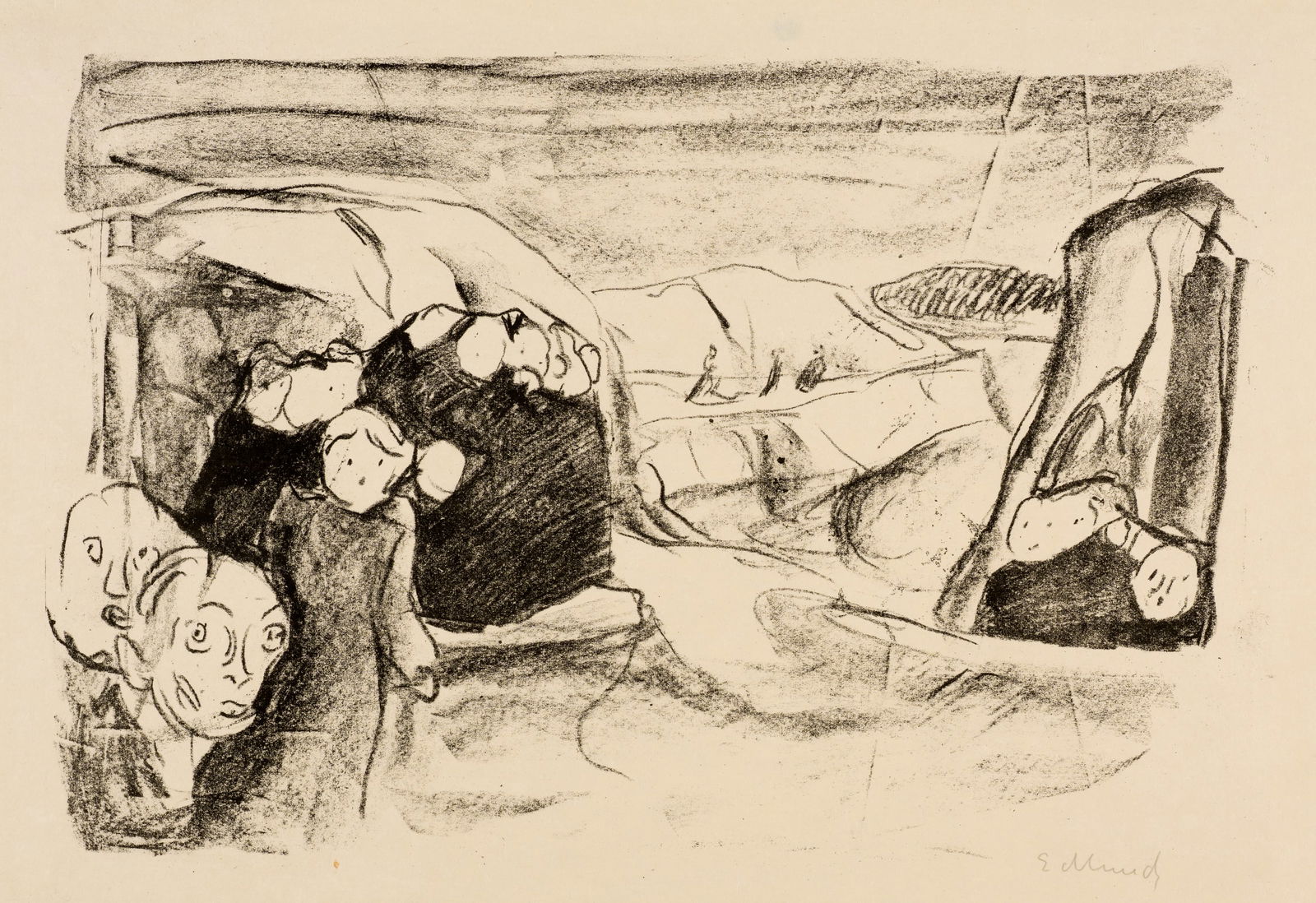 Edvard Munch (Løten 1863 - 1944 Oslo) Angst: Edvard Munch (Løten 1863 - 1944 Oslo) Angst 1915-1916 Lithograph on Japan paper 26x38.5 cm, image; 31.6x45.4 cm, sheet size Signature Lower right signed by the artist in pencil 'E Munch' Catalogu