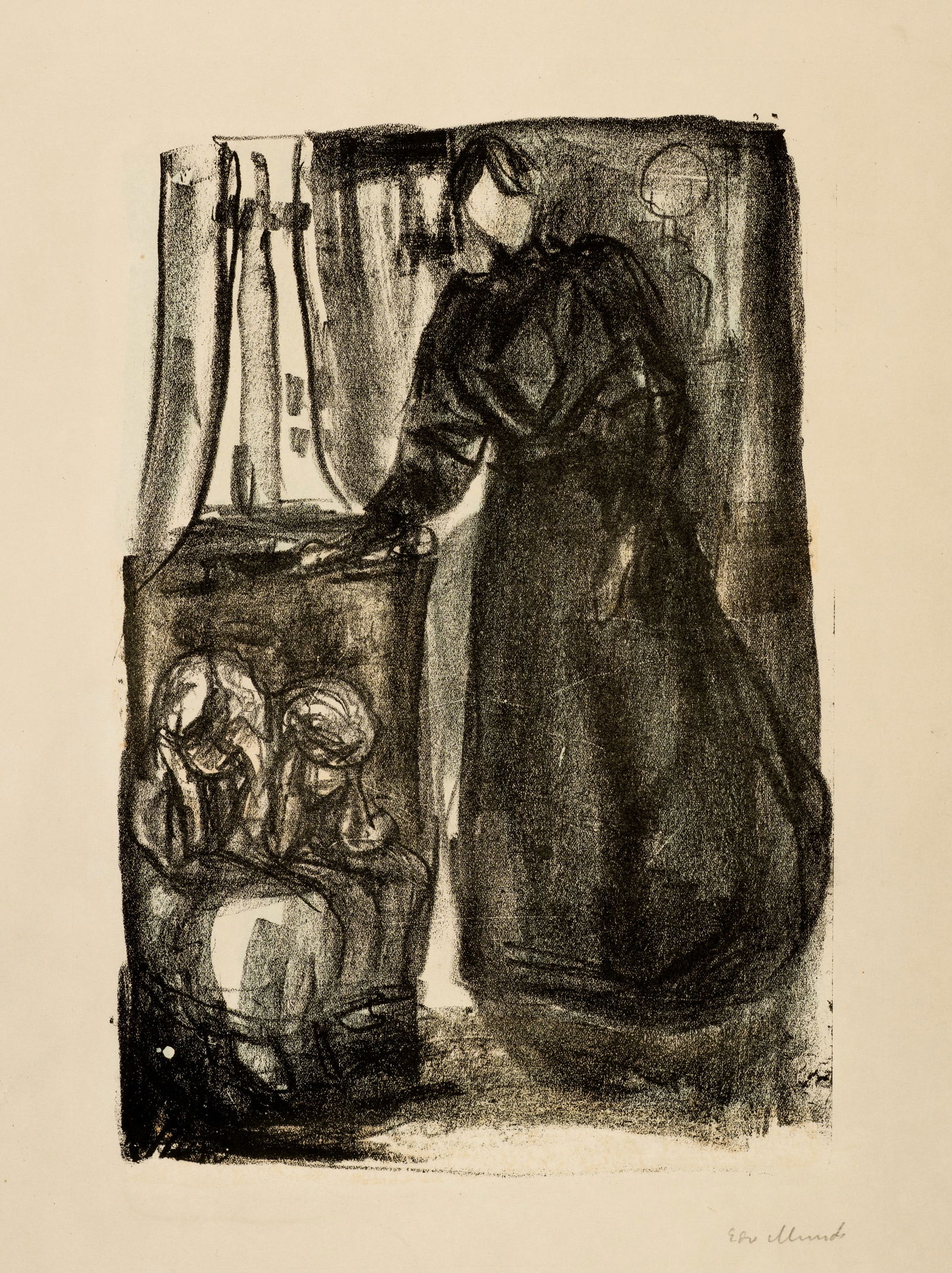 Edvard Munch (Løten 1863 - 1944 Oslo) Kindheitserinnerung - Childhood Memory: Edvard Munch (Løten 1863 - 1944 Oslo) Kindheitserinnerung - Childhood Memory 1916 Lithograph on sturdy beige paper 33.5x22.7 cm, image size; 48.6x37 cm, sheet size Signature Lower right signed by