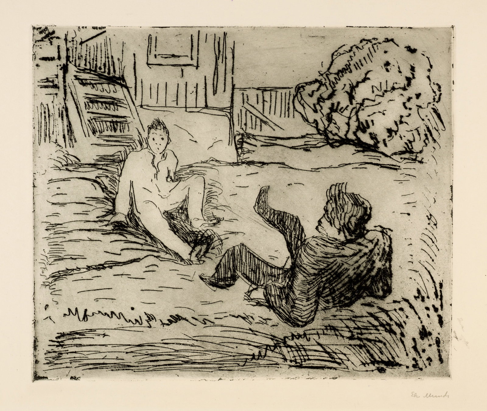 Edvard Munch (Løten 1863 - 1944 Oslo) Die Schlägerei - The Fight: Edvard Munch (Løten 1863 - 1944 Oslo) Die Schlägerei - The Fight Circa 1916 Etching on wove paper 33.2x39.2 cm platemark; 46.9x73.7 cm, sheet size Signature Lower right signed by the artist