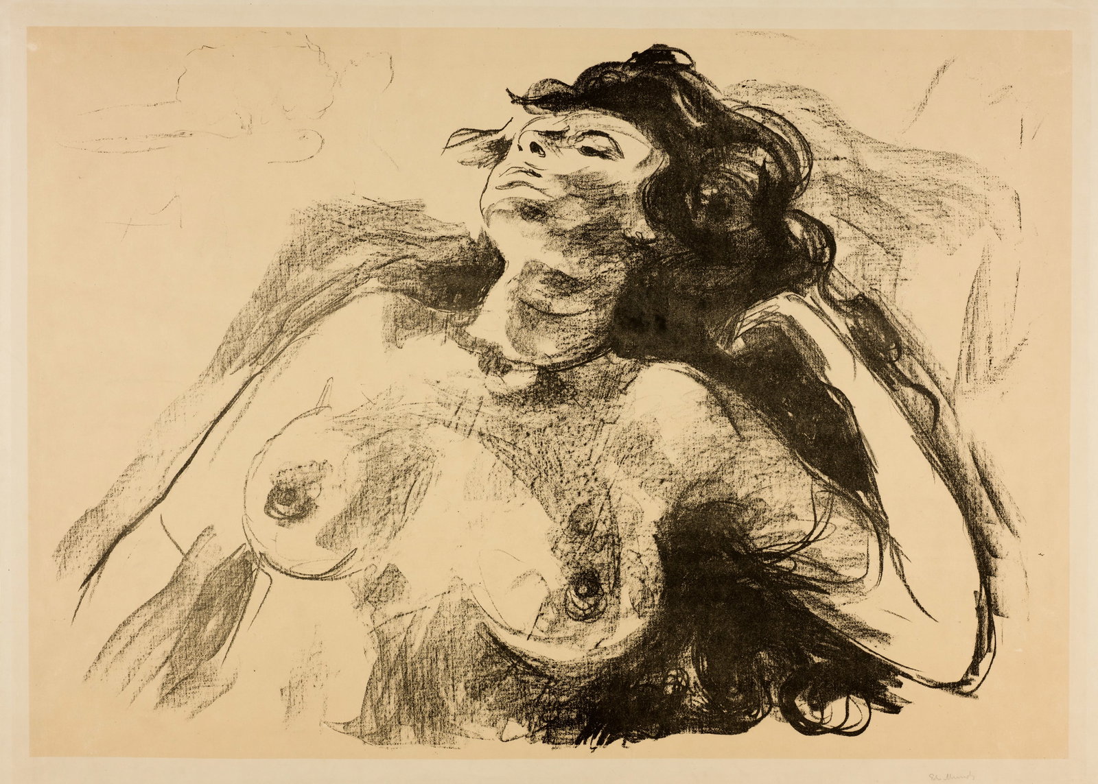 Edvard Munch (Løten 1863 - 1944 Oslo) Liegender Halbakt I - Reclining Nude I: Edvard Munch (Løten 1863 - 1944 Oslo) Liegender Halbakt I - Reclining Nude I 1920 Lithograph on sturdy, cream-coloured wove paper 59.2x84.5 cm, image; 69x91 cm, sheet size Signature Lower right s