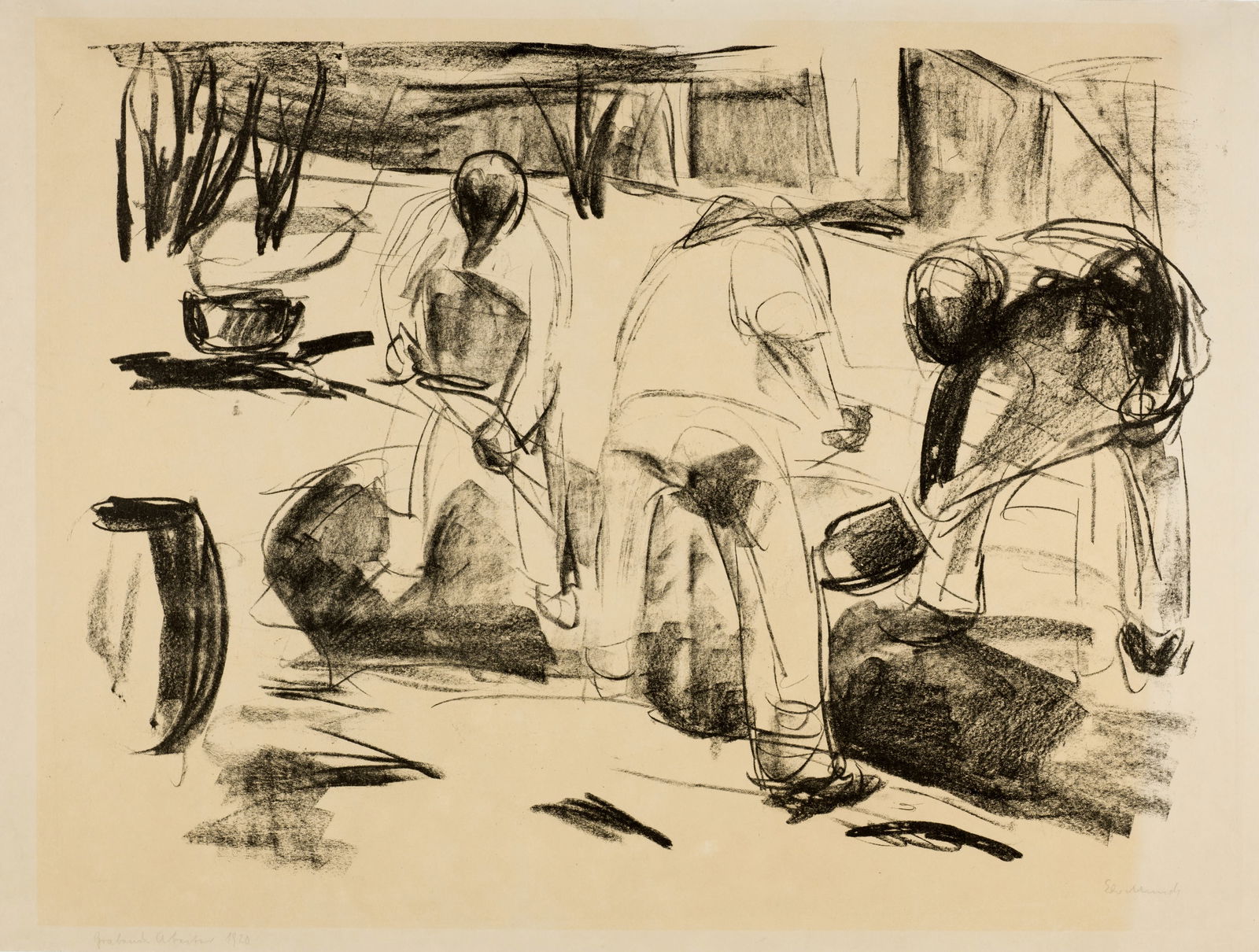 Edvard Munch (Løten 1863 - 1944 Oslo) Grabende Arbeiter - Streetworkers: Edvard Munch (Løten 1863 - 1944 Oslo) Grabende Arbeiter - Streetworkers 1920 Lithograph on cream wove paper 44x60 cm, image; 50x75.6 cm, sheet size Signature Lower right signed by the artist in p